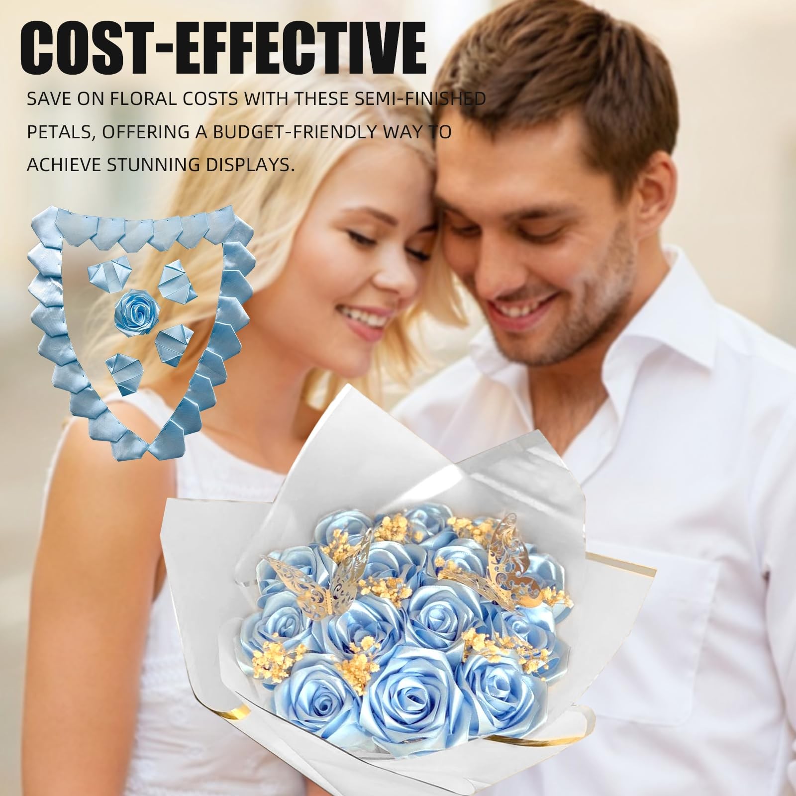 Premade Ribbon Rose Petals Florist Crafting Flower Bouquets 200 PCS Decor