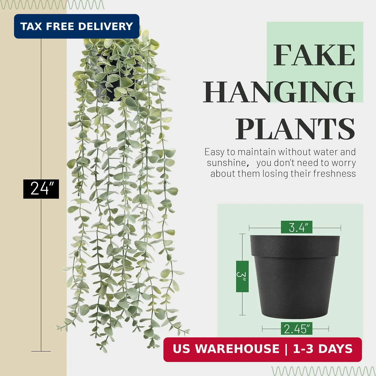Der Rose 1Pcs Fake Plants Hanging Artificial Potted Faux Eucalyptus Plants for M