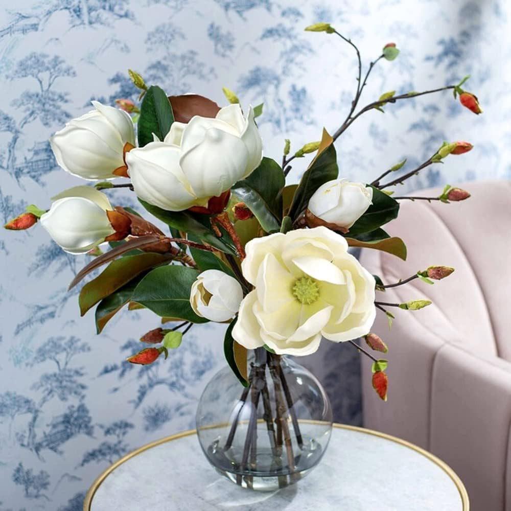 Lifelike White Magnolia Flower Branches – 4 Pack for Home Decor & Weddings