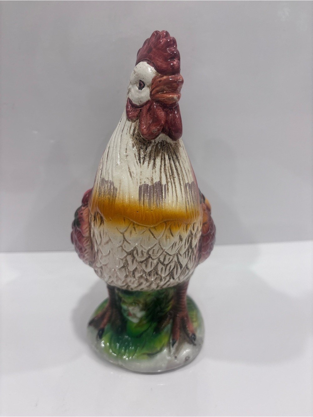 Vintage Ceramic Rooster Figurine Fruit Decor Hand Painted Farmhouse Country 9.5”
