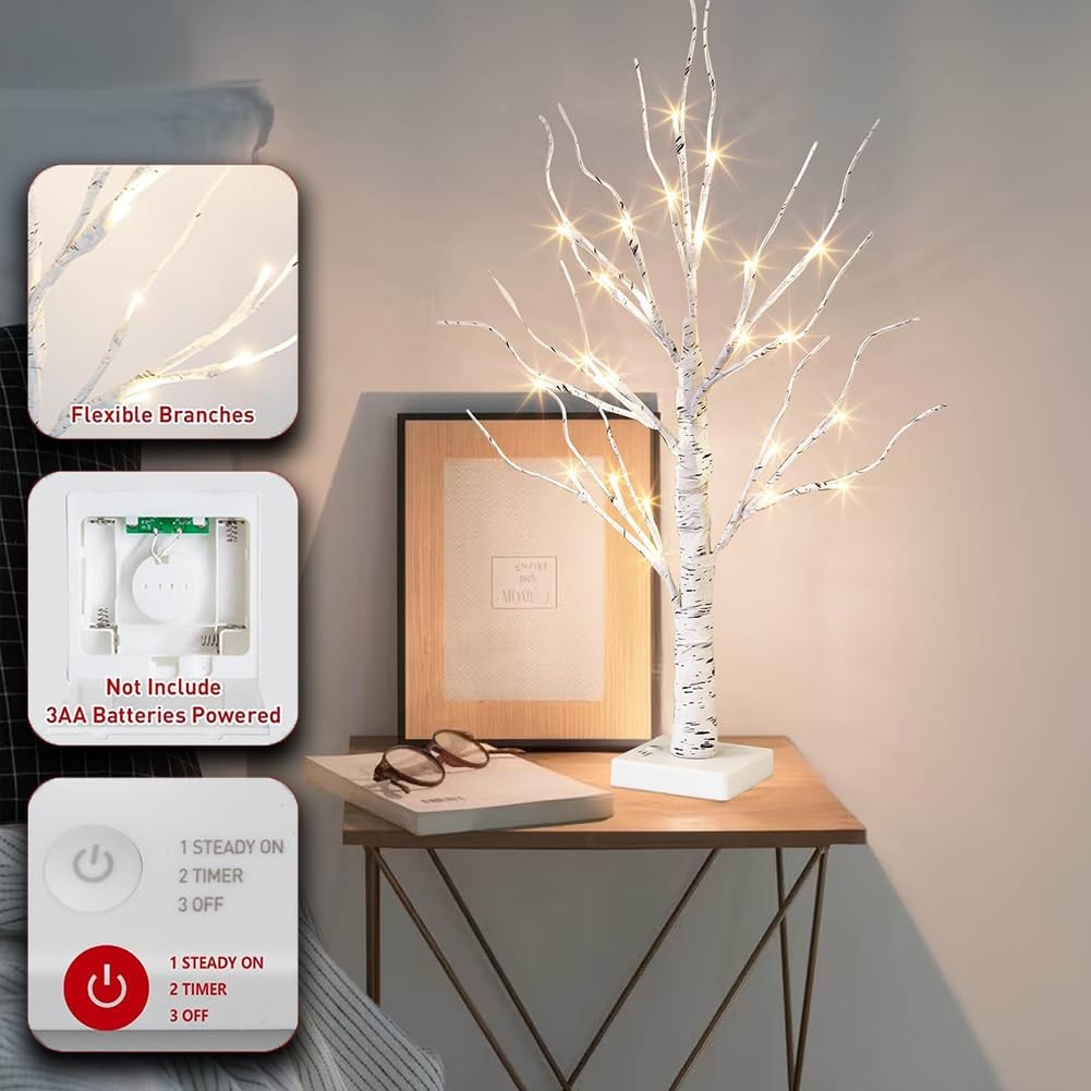 Vanthylit White Birch Tree with LED Lights – Set 2pk Tree, 2