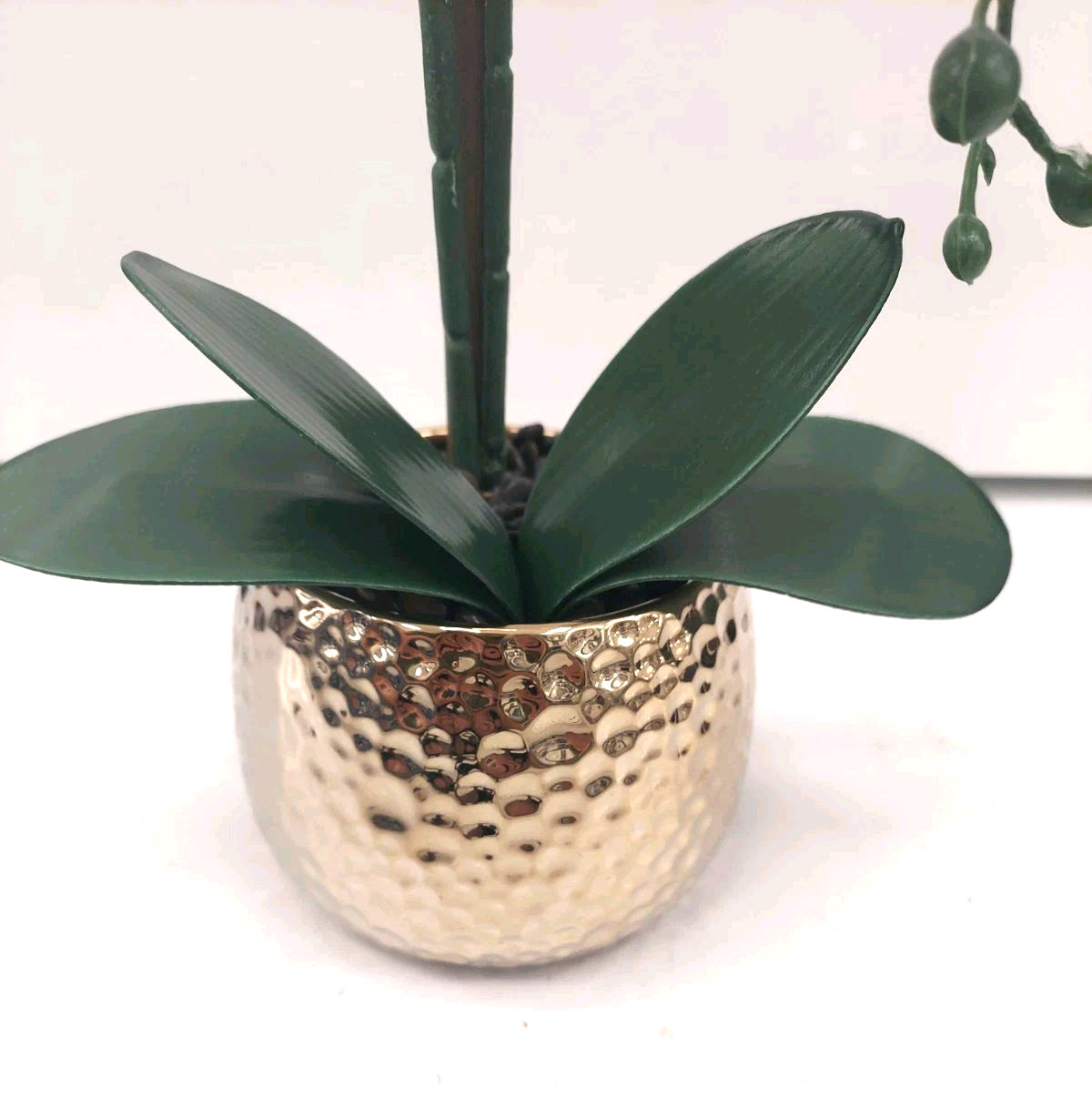 Potted Artificial Large Artificial Silk Orchid Flower Plant In Gold Pot, 23″ H