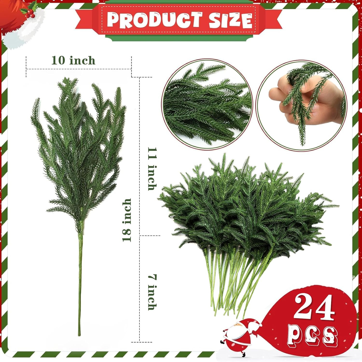 24 Pcs Realistic Bendable Pine Branches for Christmas & Thanksgiving Decor