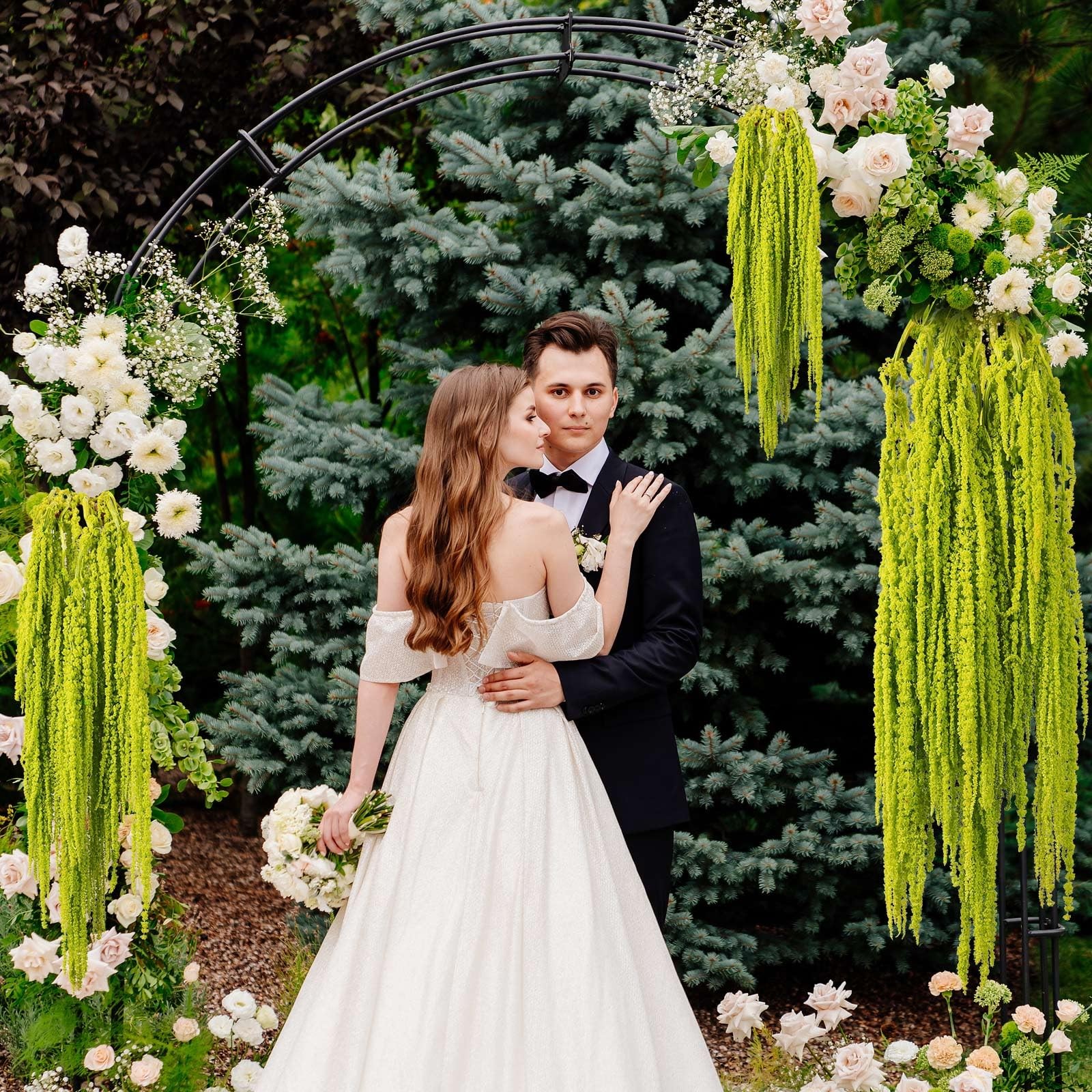 7Pcs Dried Amaranthus Hanging Flowers, 23″ Neon Lime Green Preserved Wisteria…