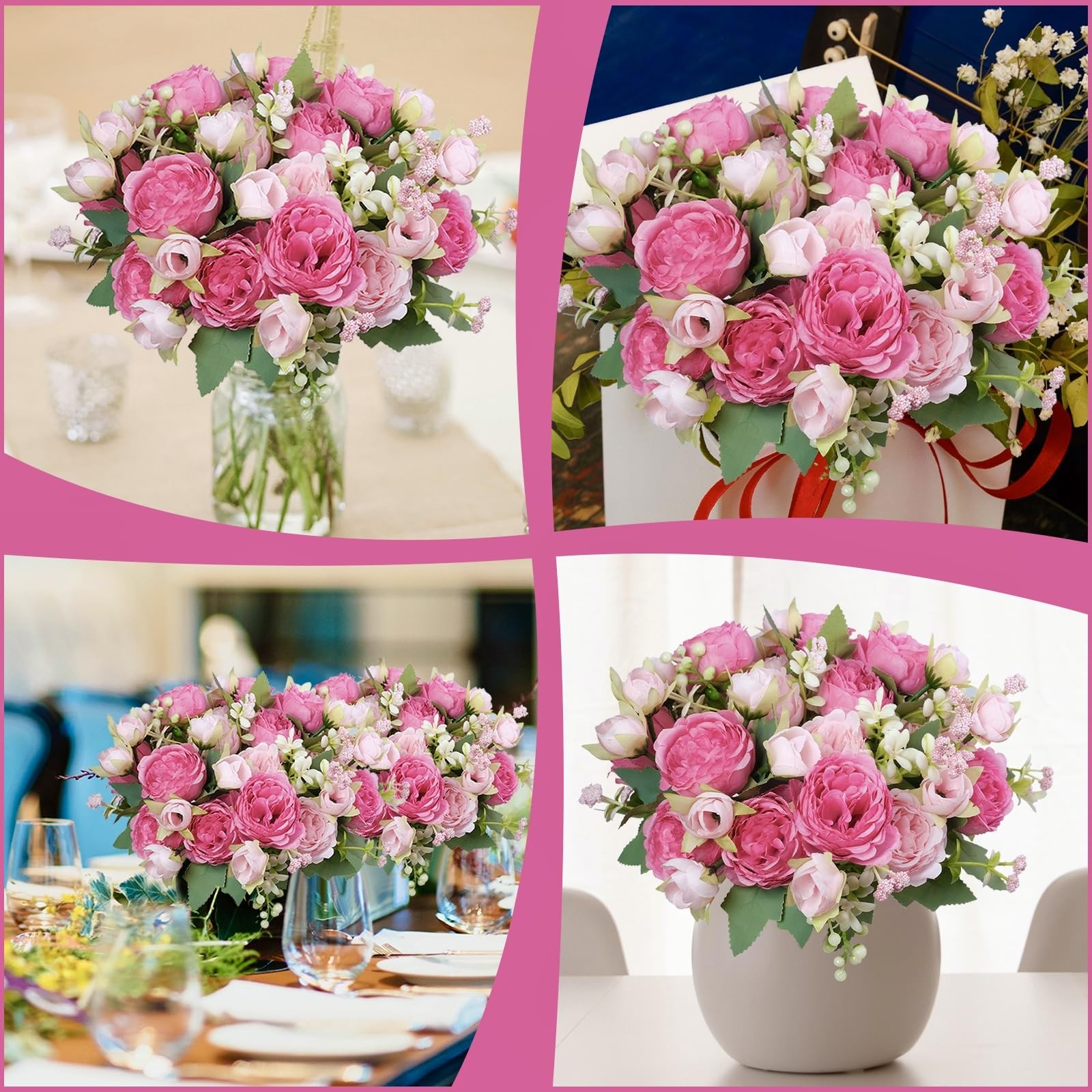 AUMVEYI 6 Pcs Peonies Artificial Flowers Bulk, Blush Pink Silk Peonies Fake B…