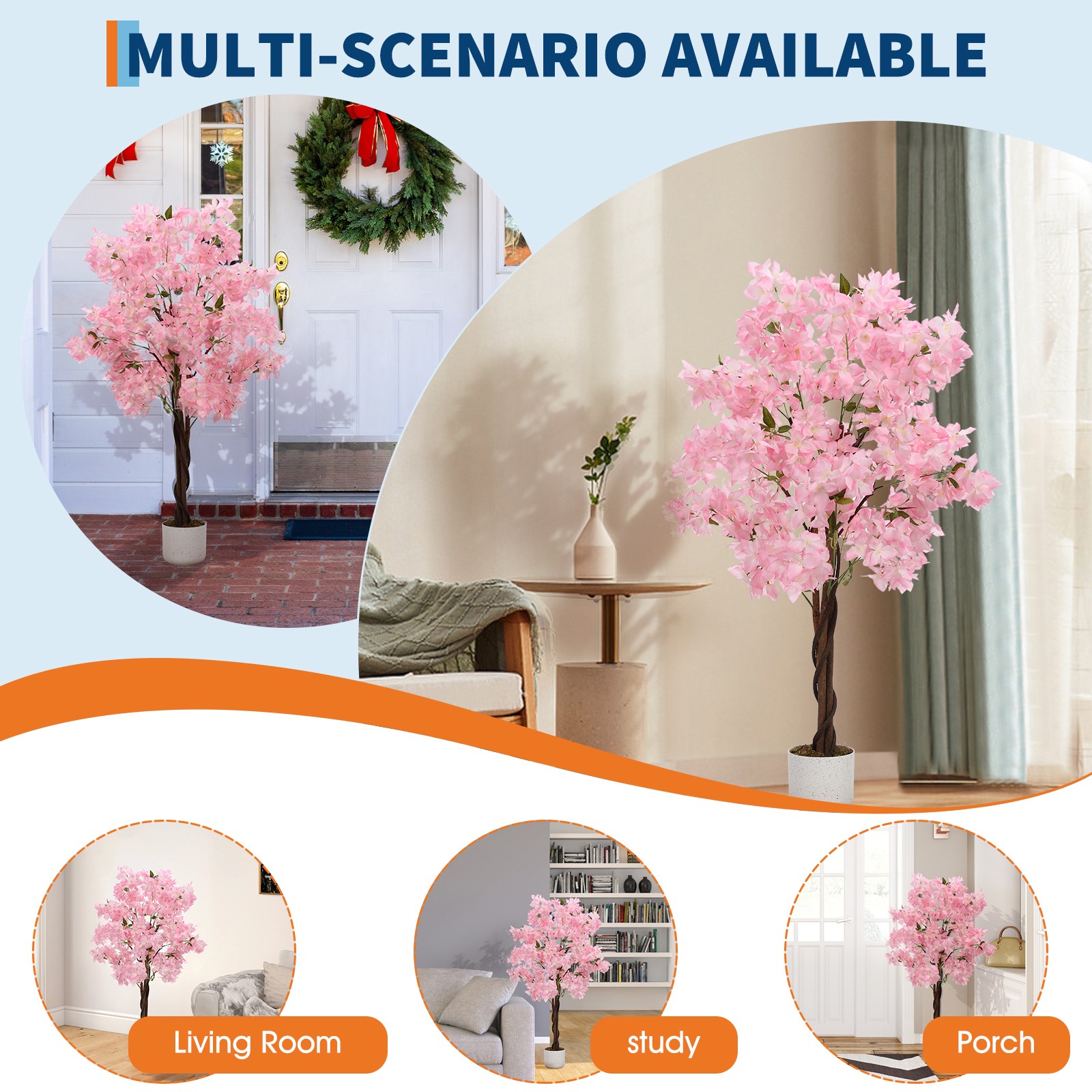 4FT Artificial Cherry Blossom Tree w/ Planter Indoor Realistic Faux Pink Flower