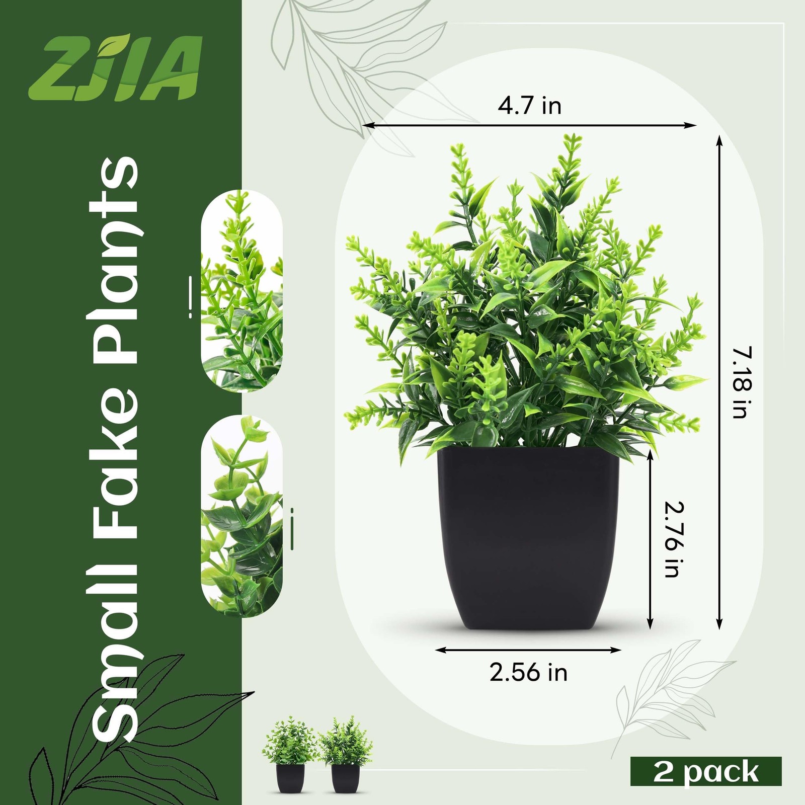 2 Pack Small Fake Plants Black Bathroom Accessories Home Decor