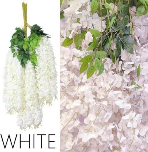 48Pcs Artificial Wisteria Flowers 3.6 Feet/Piece White Dense 48 PCS White-dense