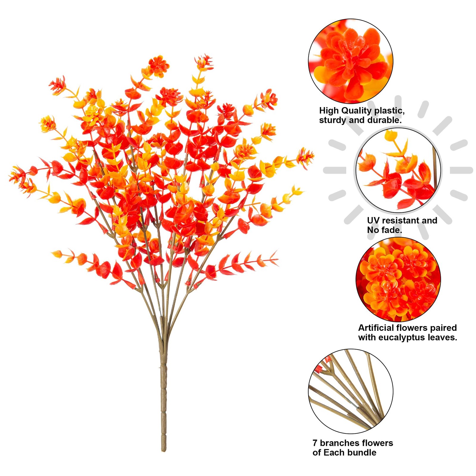 Artificial Fall Flowers Outdoor Decor, 12 Bundles Faux Orange Daisy Plants