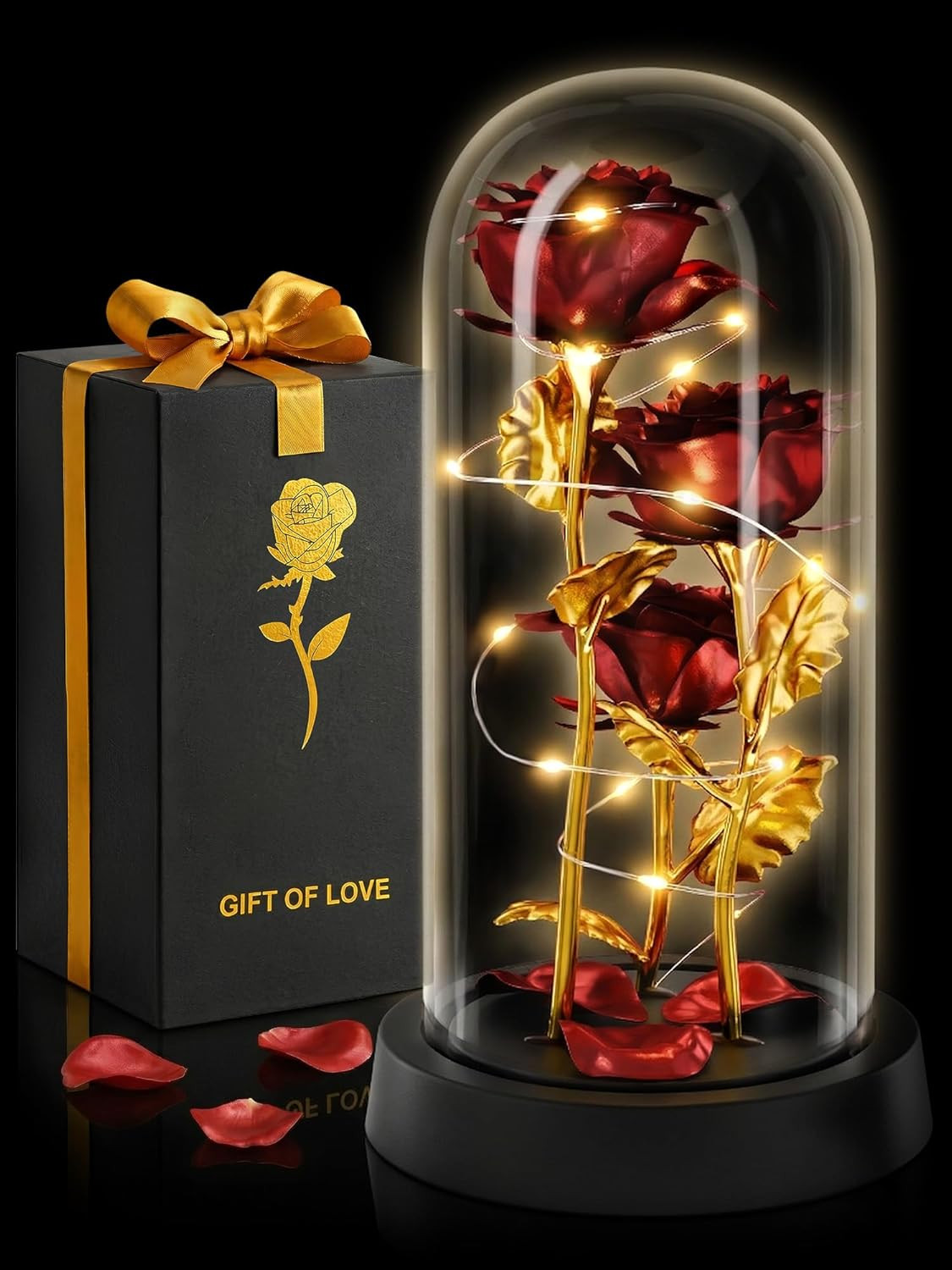 Rose in Glass Dome with LED Lights in Gift Box — Mothers Day Gifts for Mom Grand
