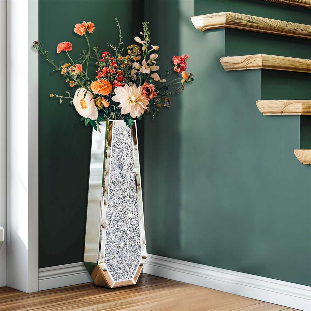 6 Style Sparkle Tall Crushed Diamond Floor Vase Luxury Mirrored Dried Flower Vas