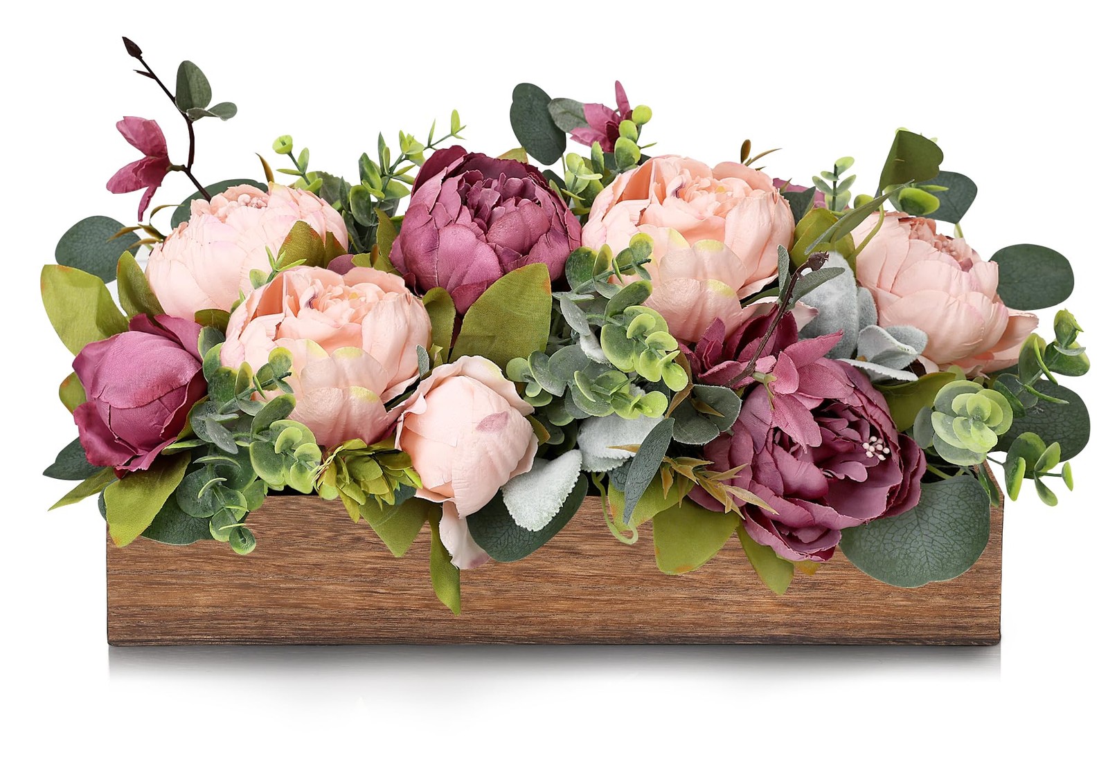 Dusty Mauve Pink Artificial Peony Fake Flower Wood Tray Table Centerpieces