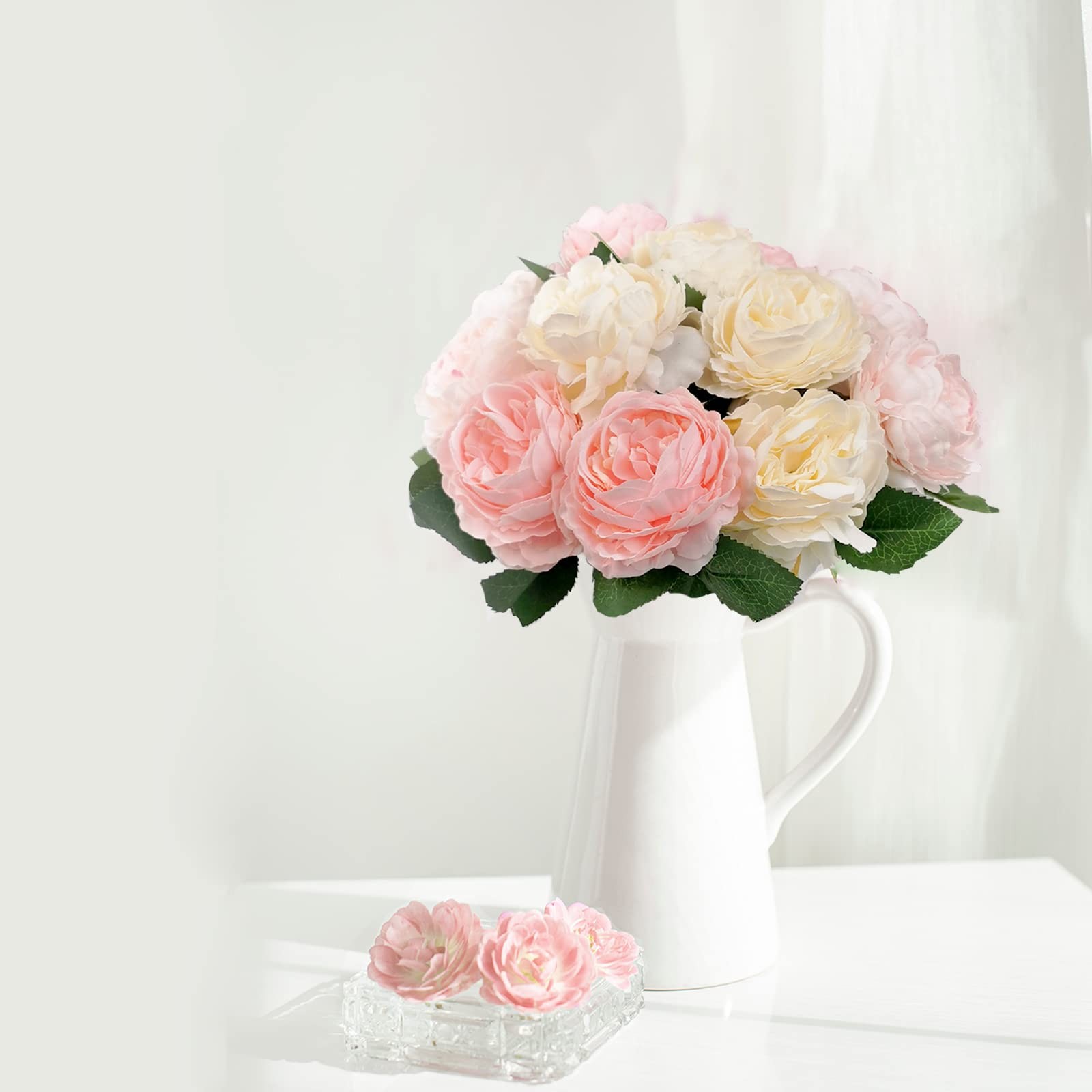 3 Corlors Artificial Peony Flowers with 2 Satin Ribbons & Greeting Card,12 He…
