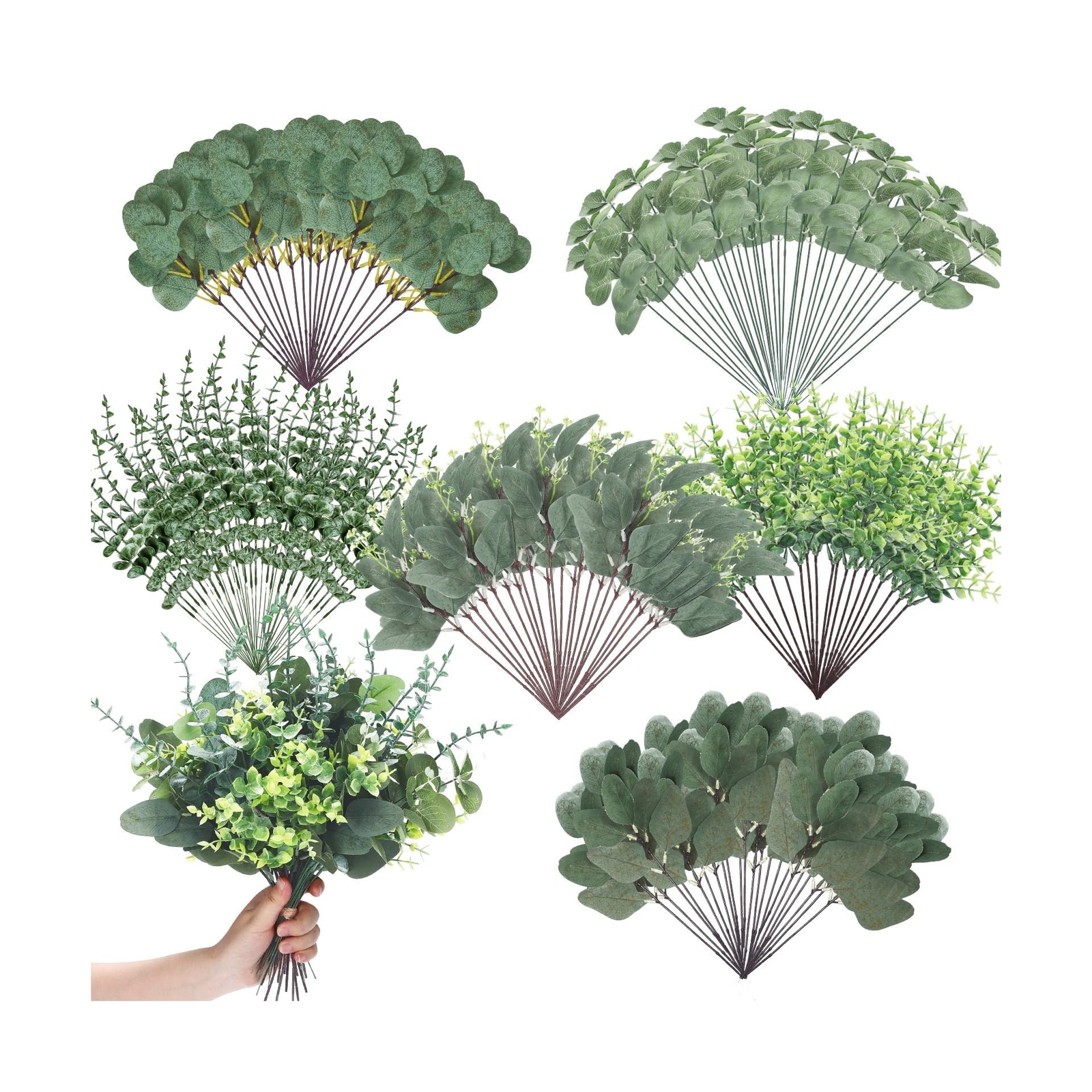 Ceenna 400 Pcs 6 Kinds Mixed Eucalyptus Leaves Stems Bulk Artificial Eucalypt…