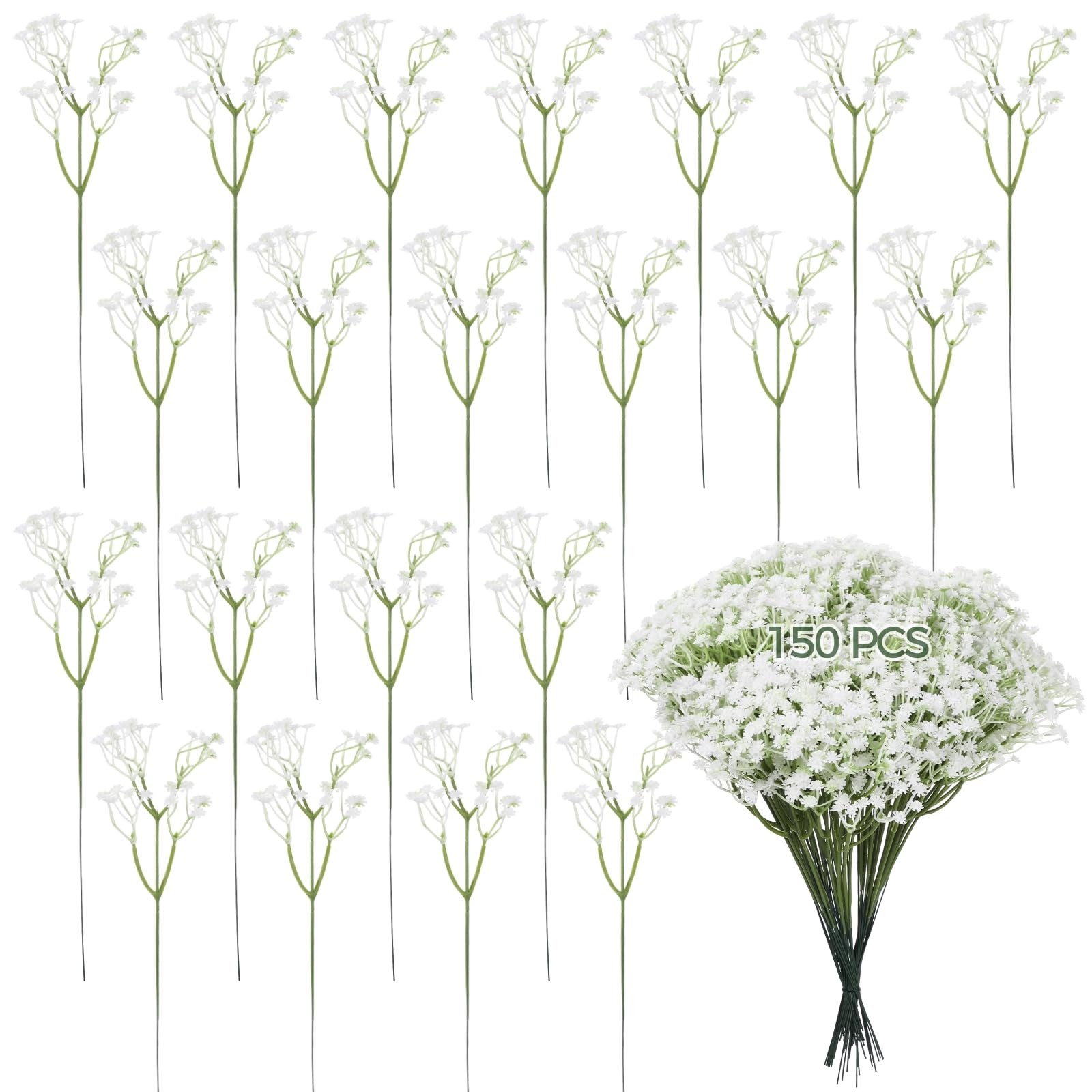 150 PCS Babys Breath Artificial Flowers, 11.4inch White Starry Flower for Wed…