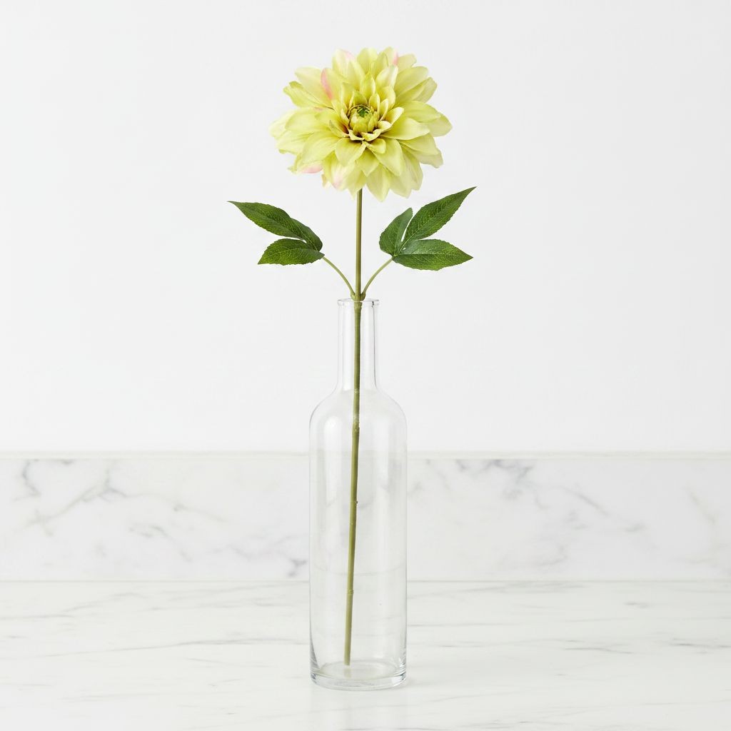 Green Dahlia Stem Faux Flower 24 Inch 5 Inch Bloom Light Green Artificial Dahlia