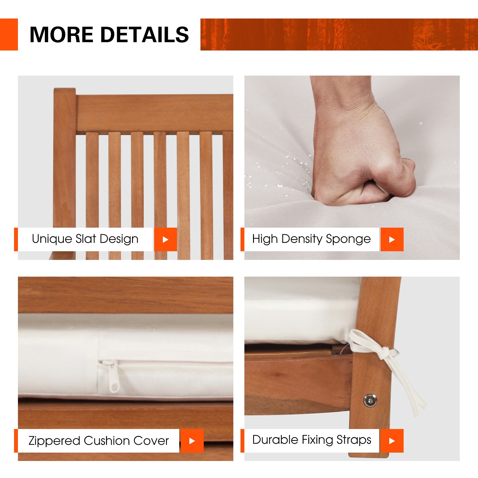 2-Person Porch Swing Bench Wooden Swing w/ Ergonomic Backrest & Seat Natural