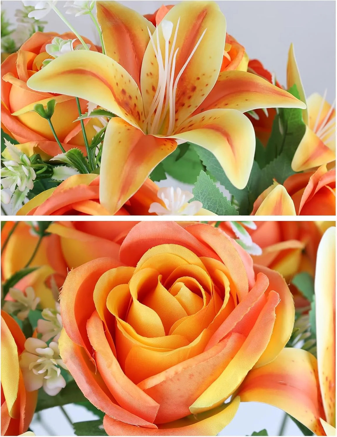 2 Set Artificial Cemetery Flowers with Grave Vase-2 Bunches Lilies & Rose Mixed