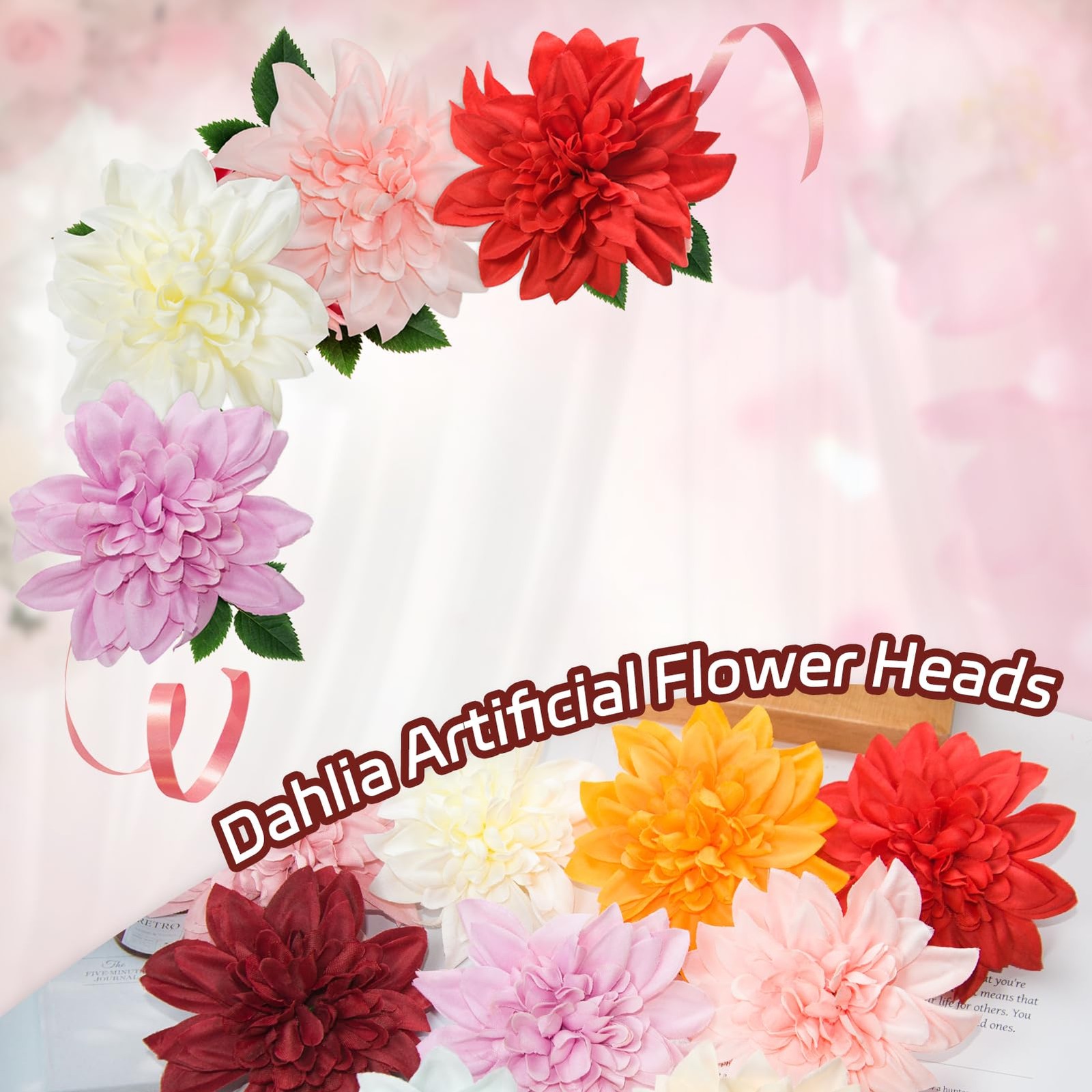 12 Pcs Fake Flowers Stemless Dahlia Flower Heads, 3.9 inch Dahlia Orange Arti…