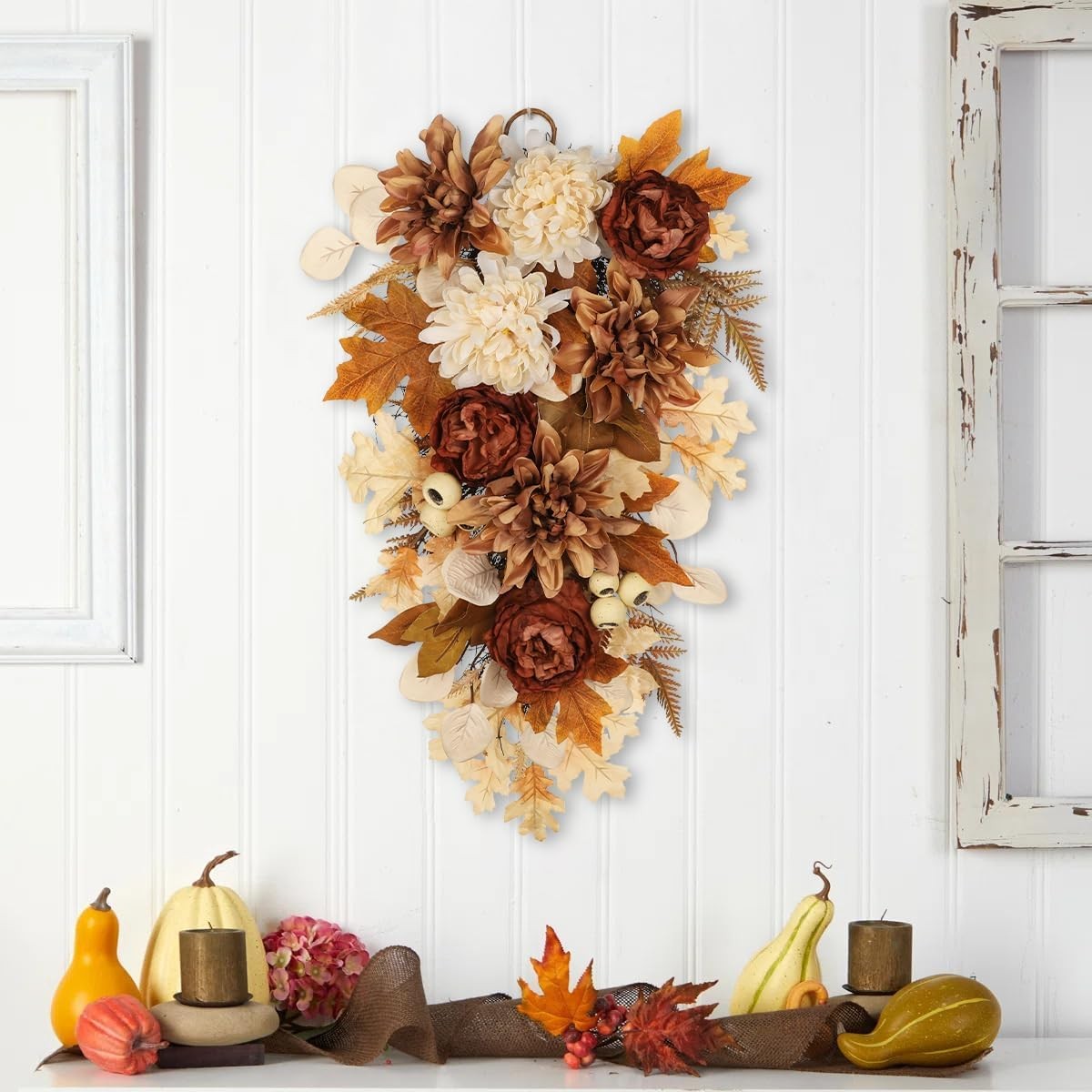 23.6 Inch Fall swags for Front Door Outside Autumn sway with Dahlia, Chrysant…