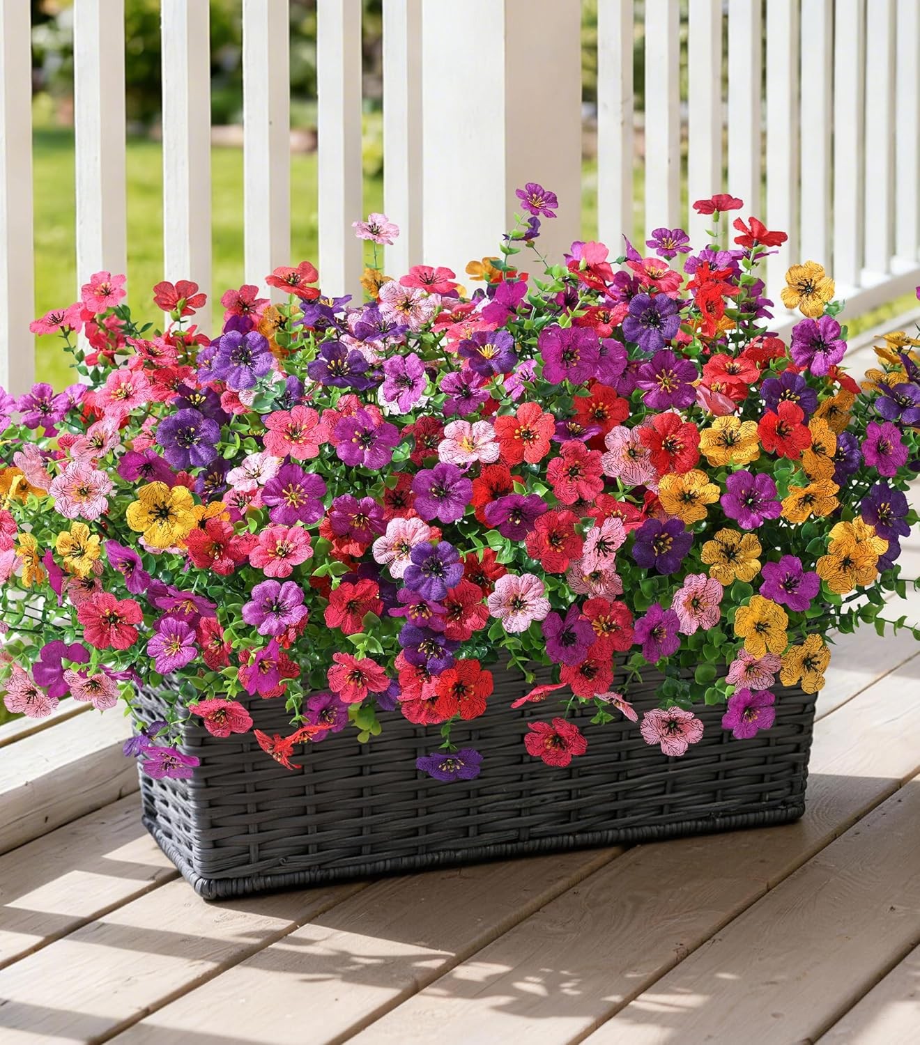 Artificial Flowers for Outdoor 24 Bundles Fake Mums with Eucalyptus Leaves UV