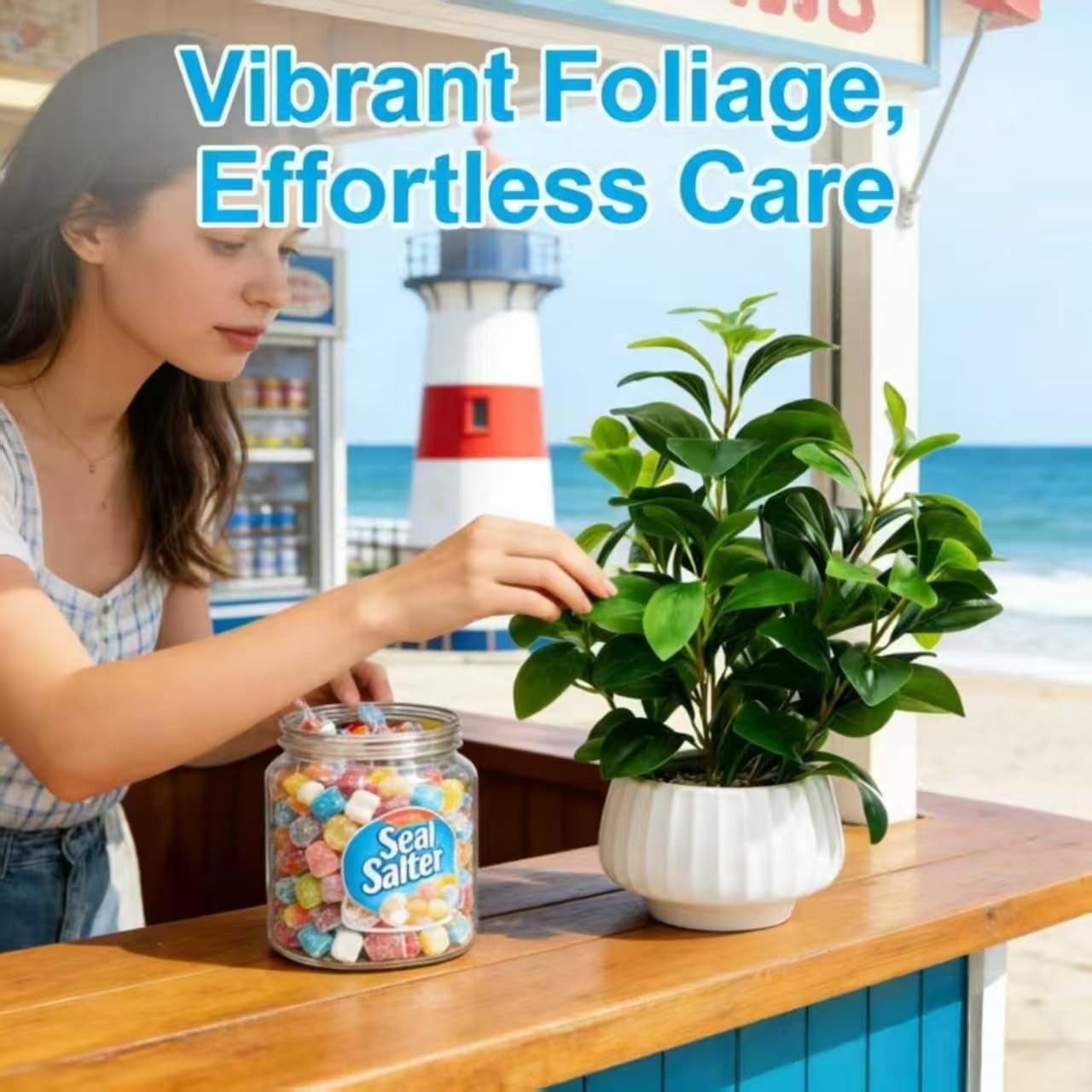 Artificial Peperomia Plants 16.5” Tall Lifelike Faux Greenery in 6” White Rib…