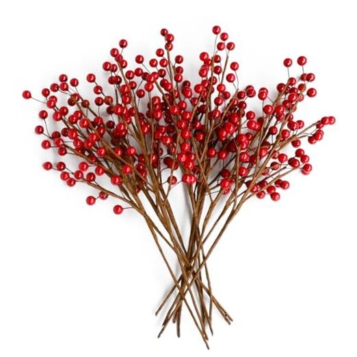 pcs13.5″ Red Holly Berry Stems for Christmas Tree, Faux Greenery Picks and 12