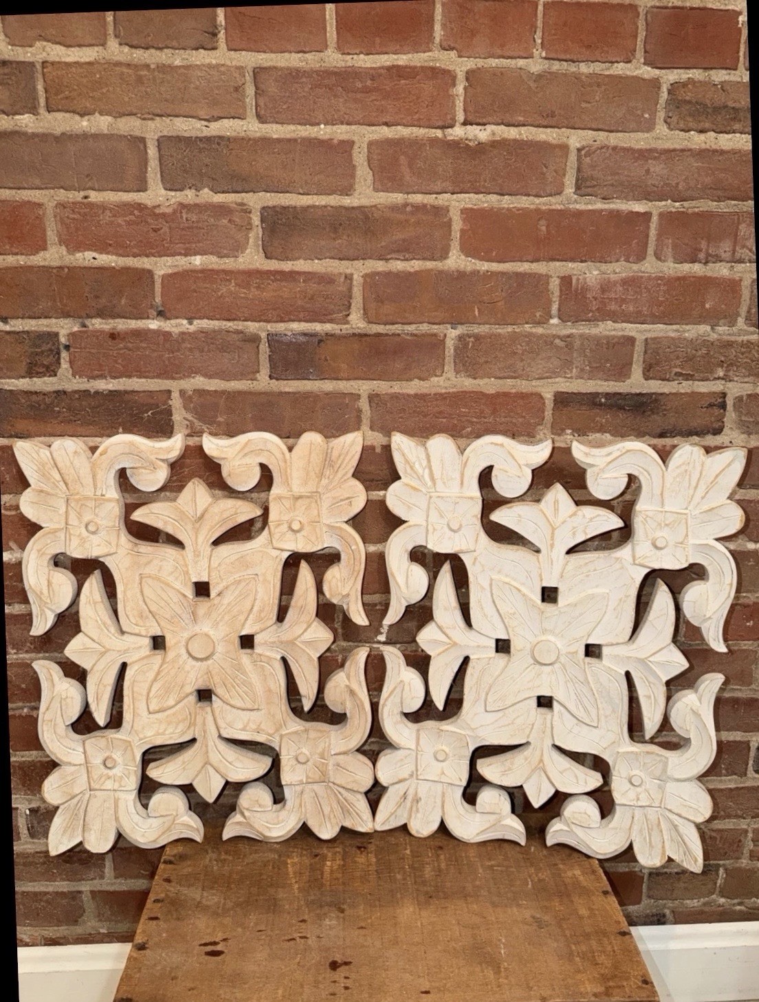 Carved Wood Floral Wall Art Boho White Wash Decor Hanging Aesthetic