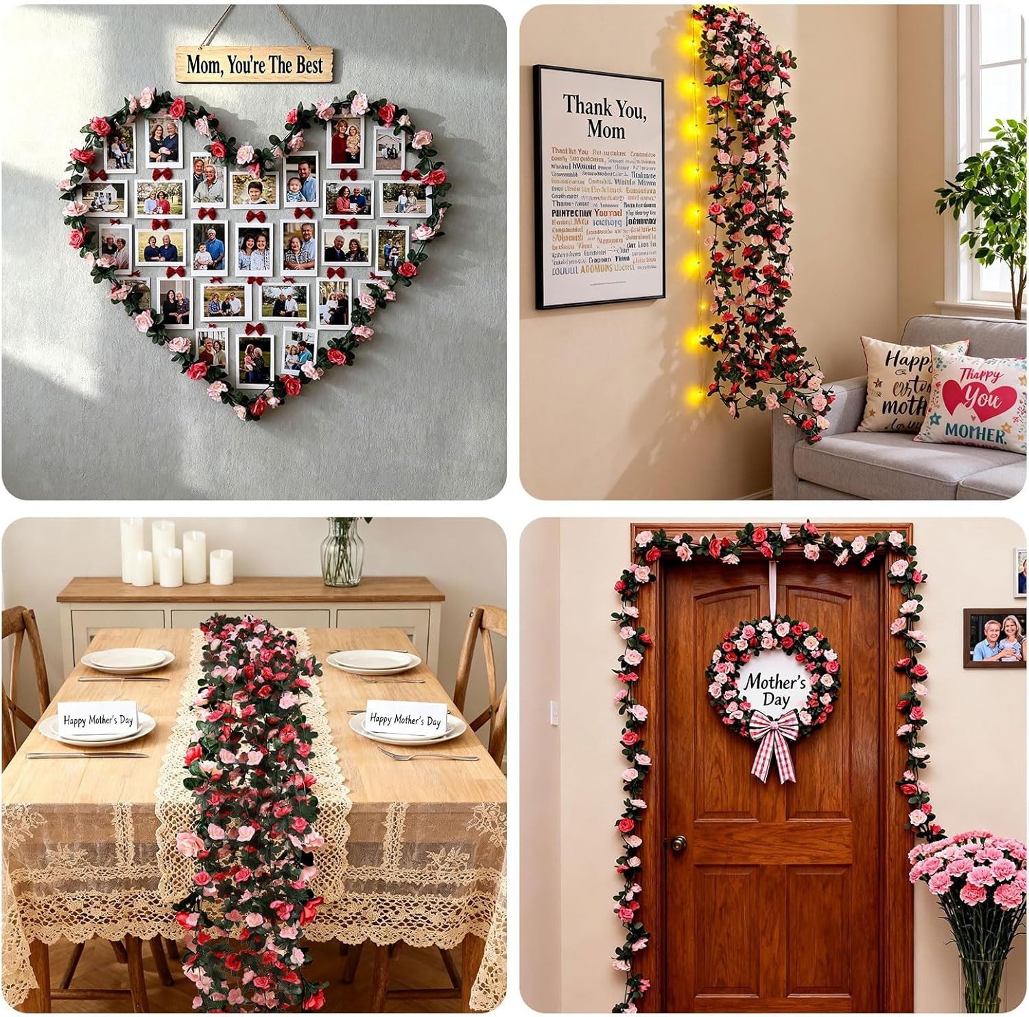 Miracliy 5Pcs Pink Artificial Flower Garland 41FT Rose Vine Wedding Deco.