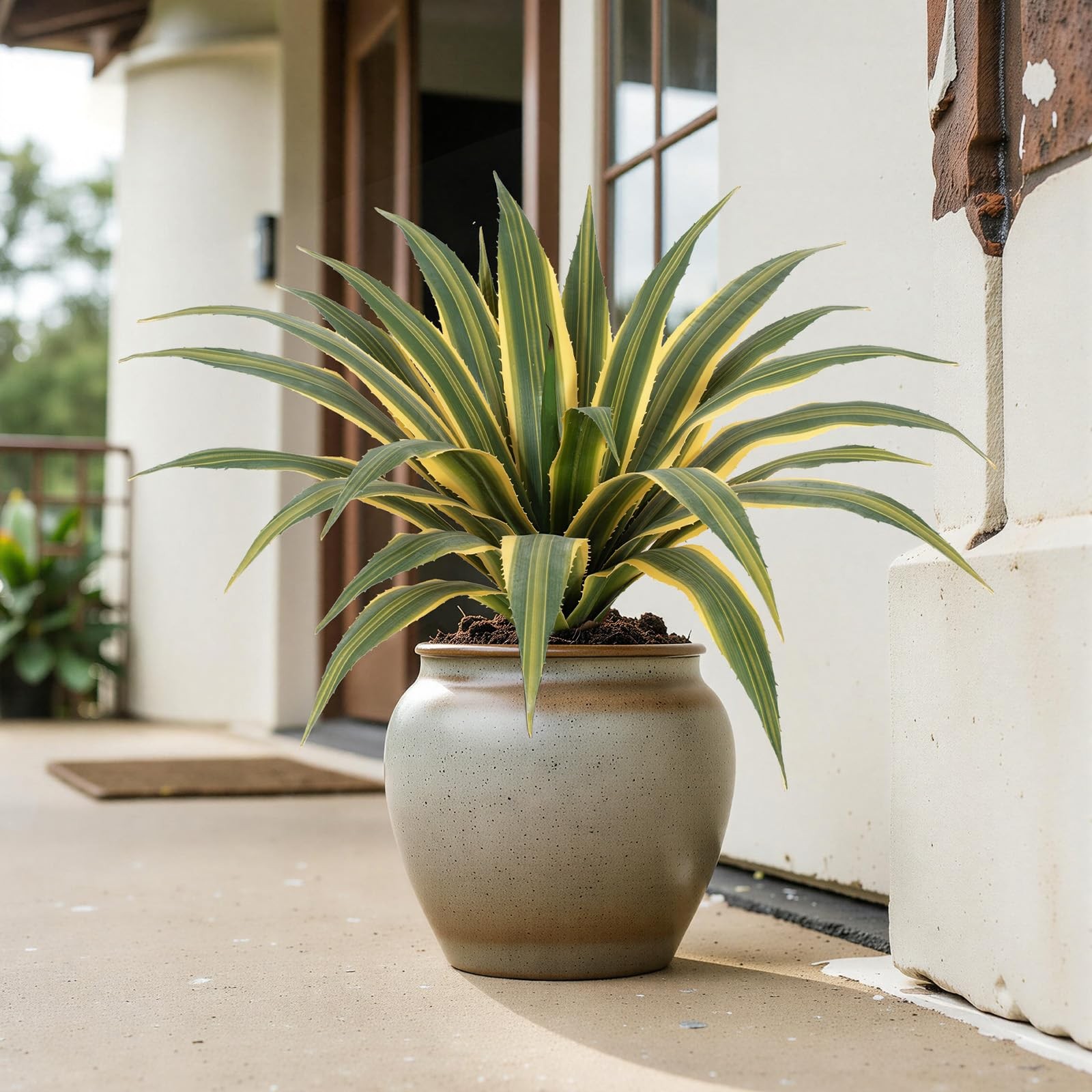 Artificial Agave Plants Outdoor, 24” Large UV Resistant Spiked Fake Agave wit…