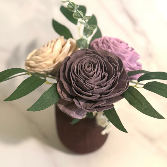 Sola Wood Flower Centrepiece Lavender Rose Burgundy Mason Jar Arrangement