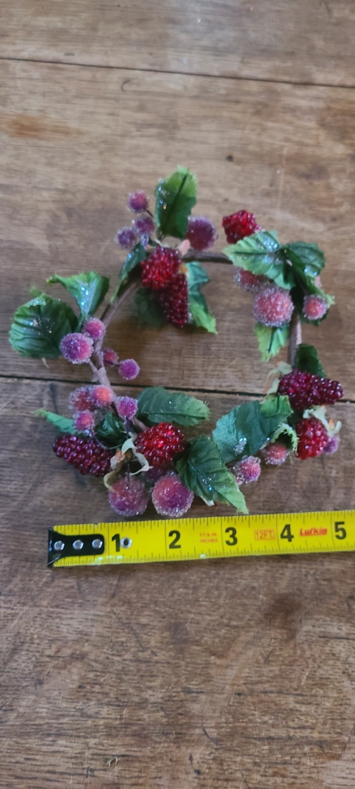 Raspberry Sugared Berries Candle Ring Christmas Holiday Winter Leaves