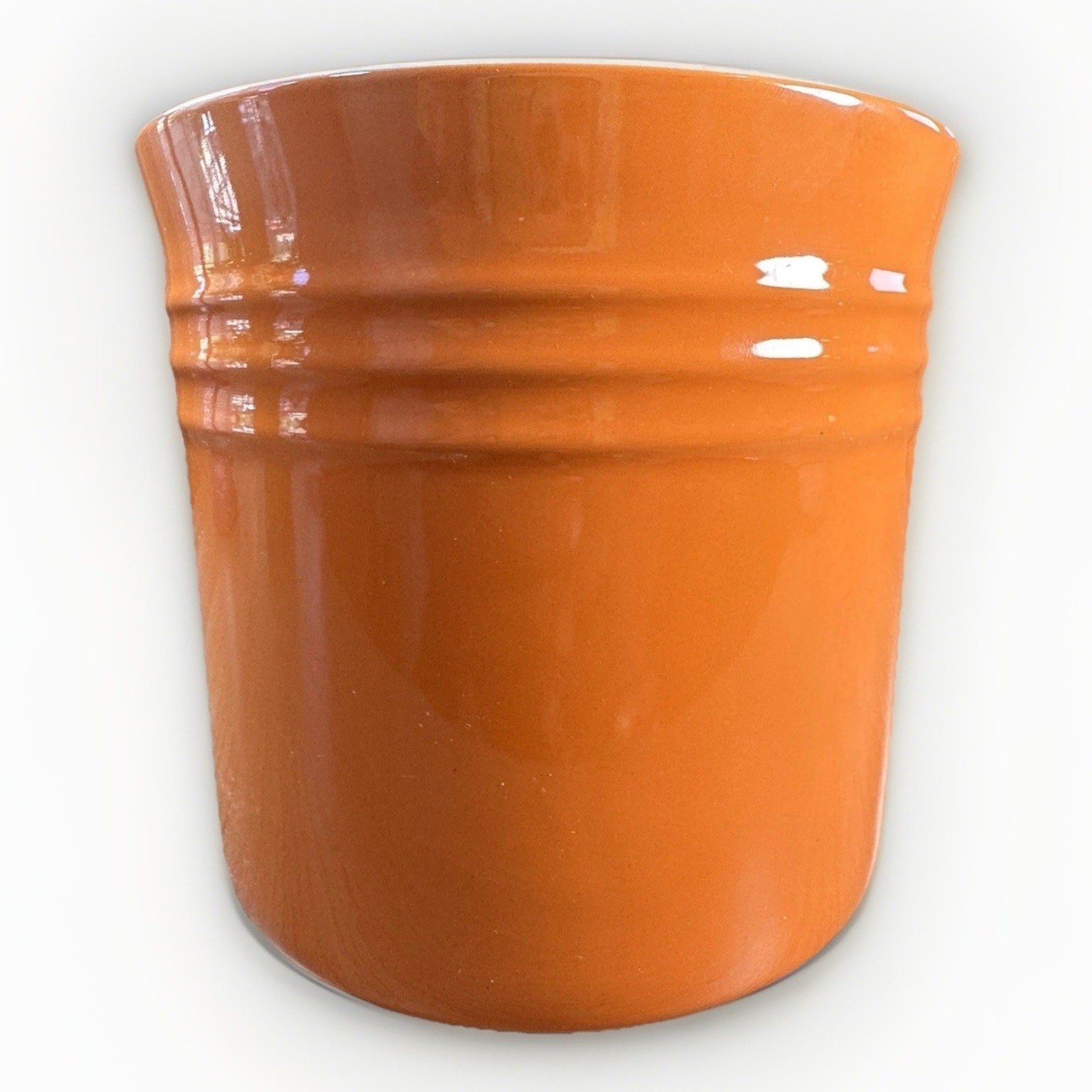Le Creuset Flame Orange Utensil Holder Crock Vase w/ Flower Decor 2.75 Kitchen