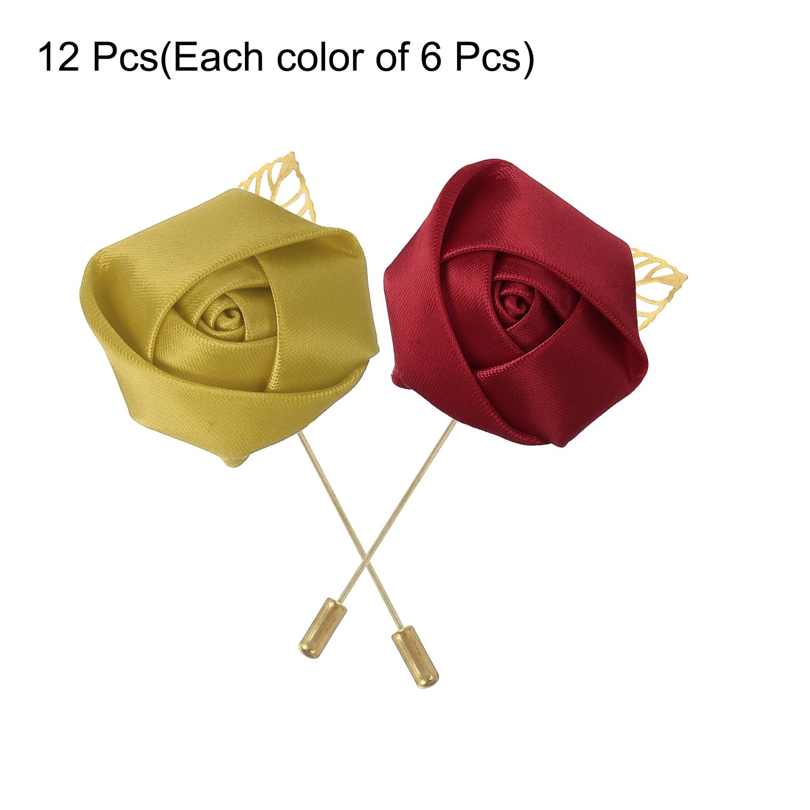 12 Pcs Rose Boutonnieres Pins for Men Wedding Ceremony Artificial Faux Flower