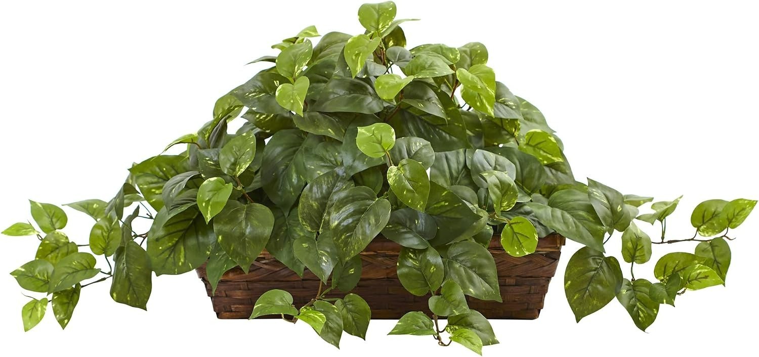 34” Artificial Pothos Ivy Plant in Ledge Basket for Effortless Home Elegance