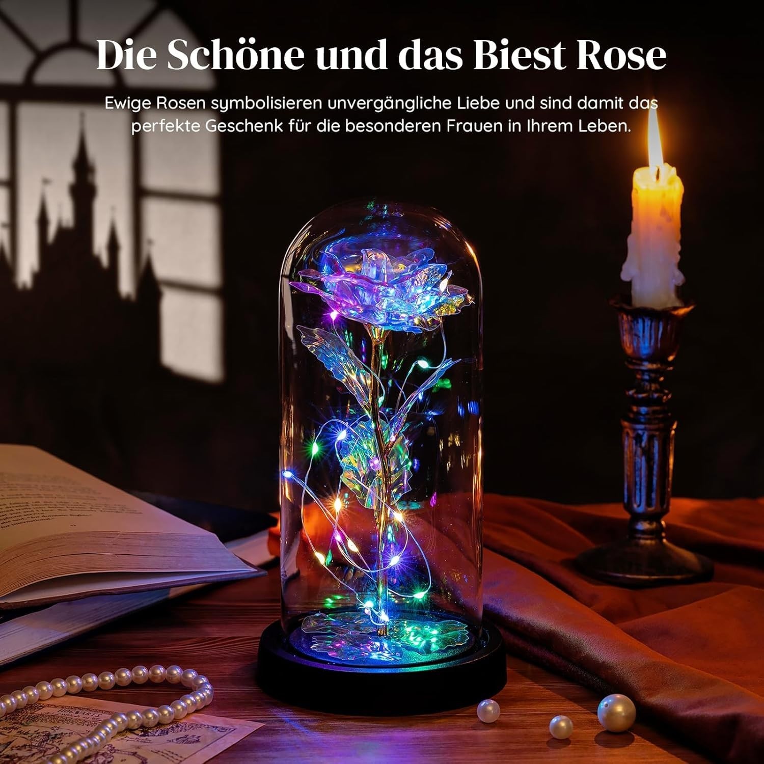 Valentines Day Rose Gifts for Her Birthday Gift for Women Galaxy Glass Rose in G