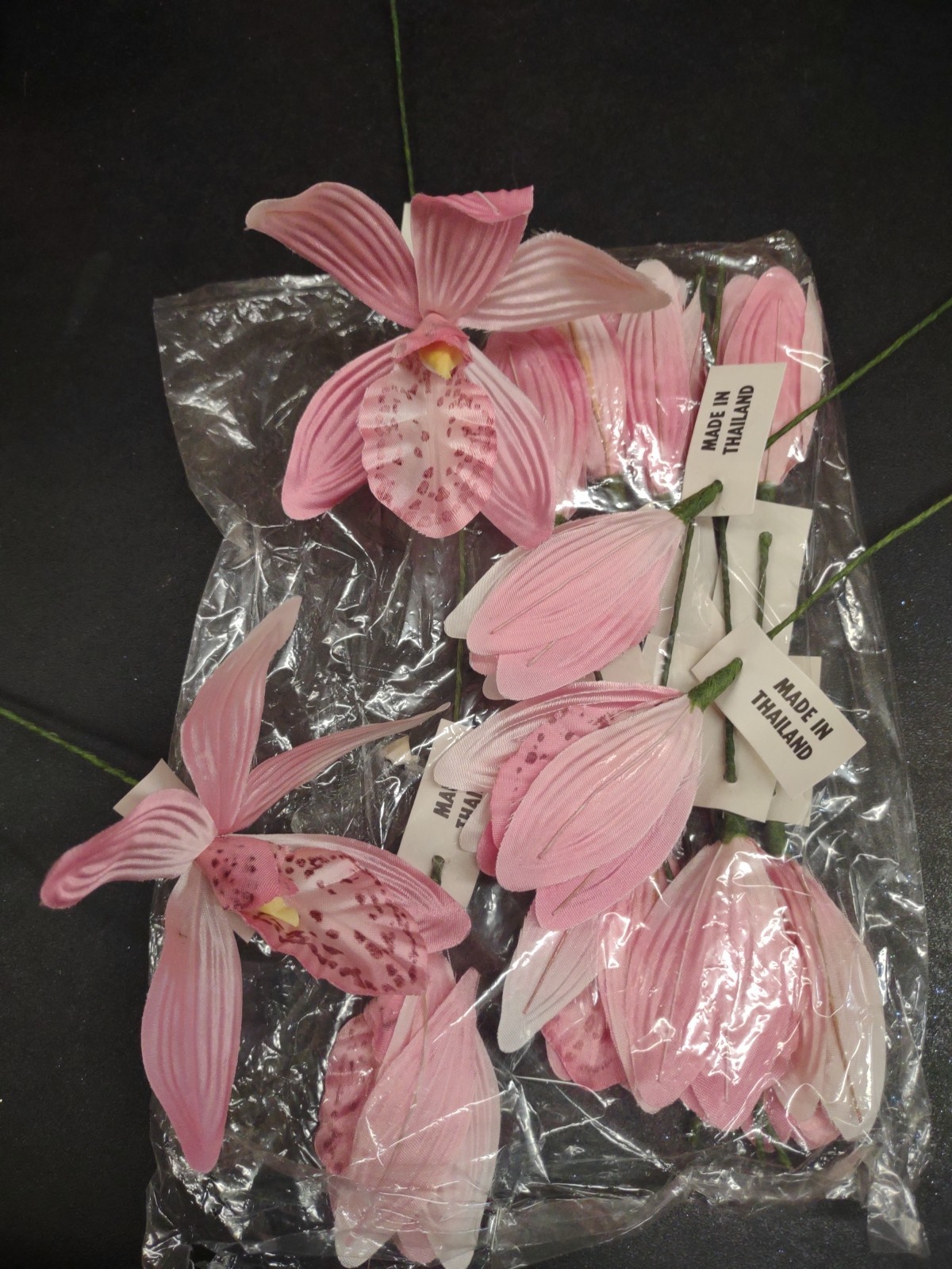 12 Stems 1970s Vintage Silk Orchids, 9″ Cymbidium Orchid Flower Pick, Rose Pink