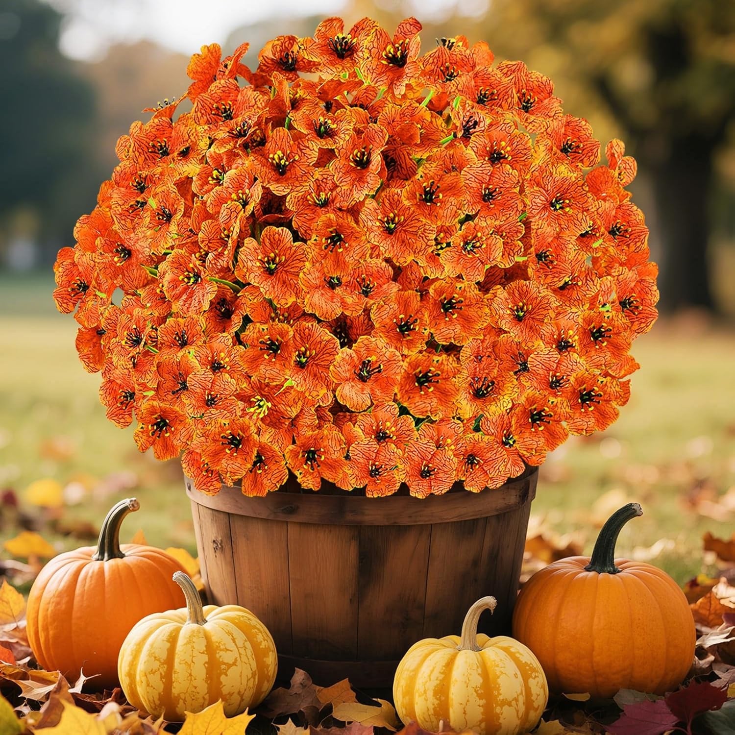 24 Bundles Artificial Fall Flowers for Outdoors UV Resistant Fake Mums Silk Faux