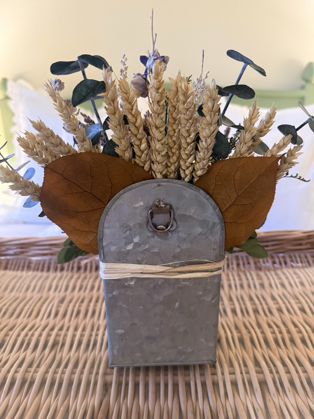 Farmhouse Style Dried Flower Arrangement ~ Metal Tin