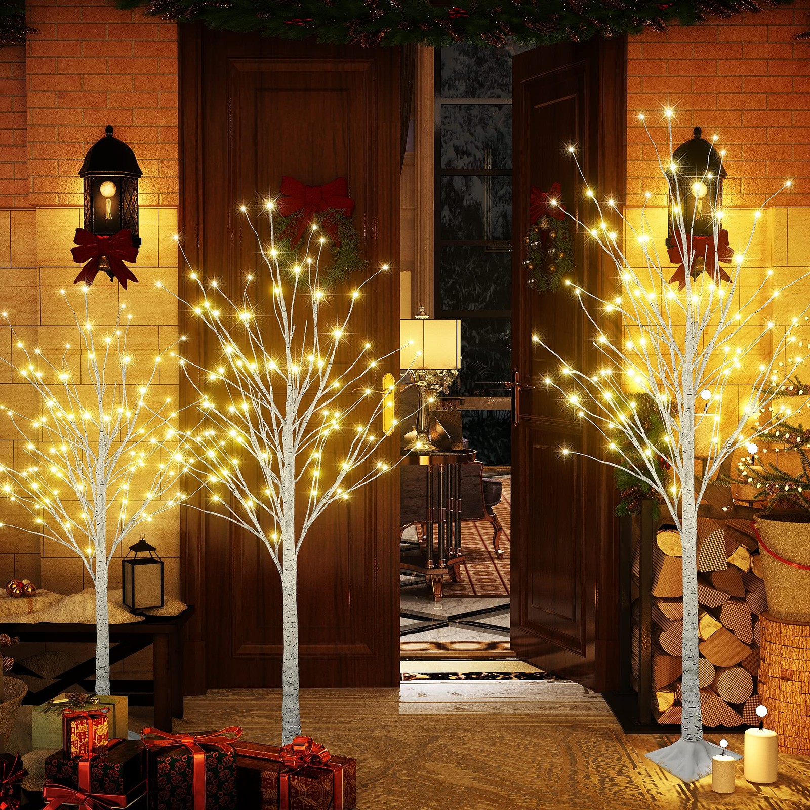 LINKROMAT Lighted Birch Trees, 4FT 5FT 6FT48 56 96LED Prelit Birch Tree with …