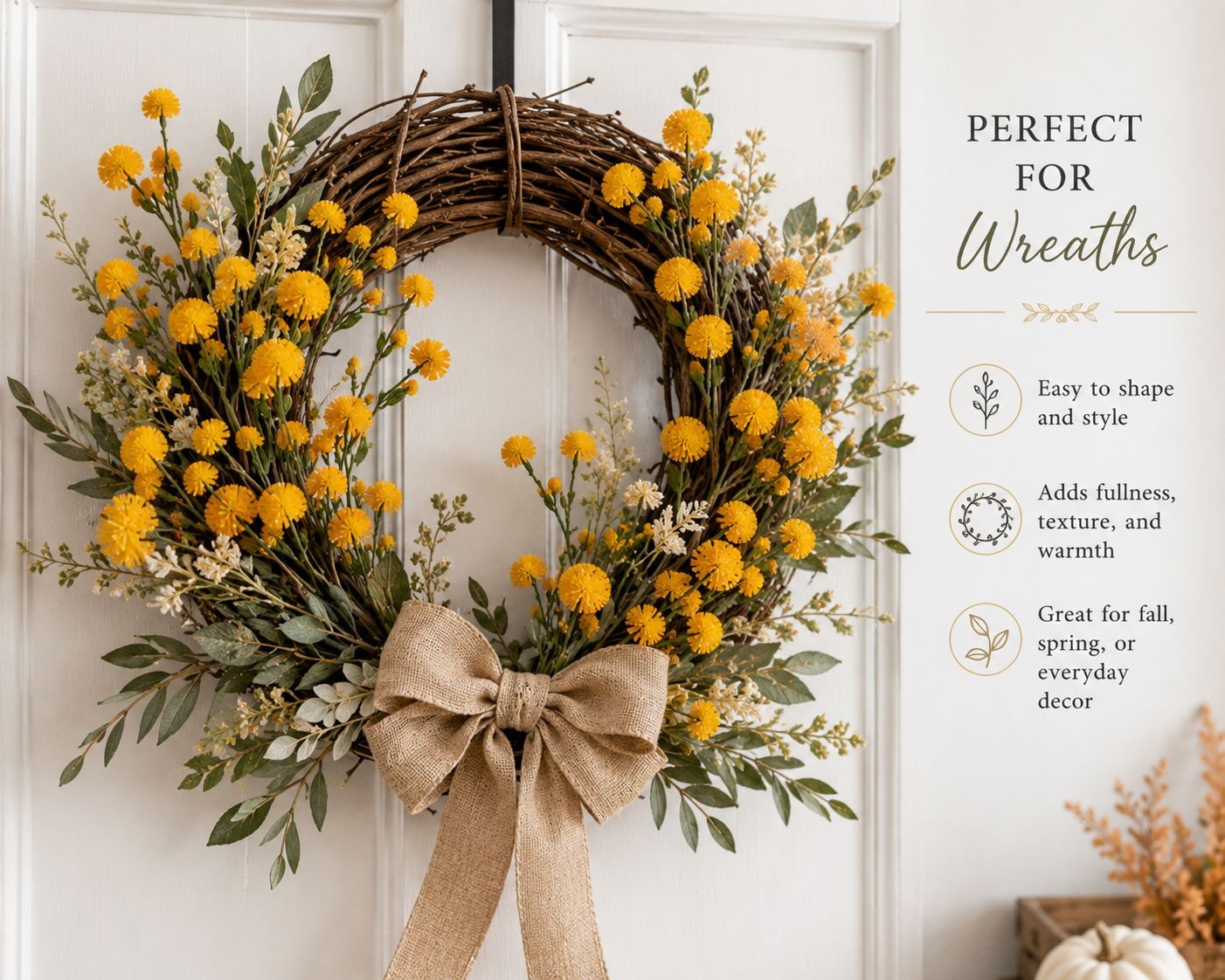 Yellow Faux Thistle Stems Set of 2, 20 Inch Artificial Wildflower Stems, Mustard