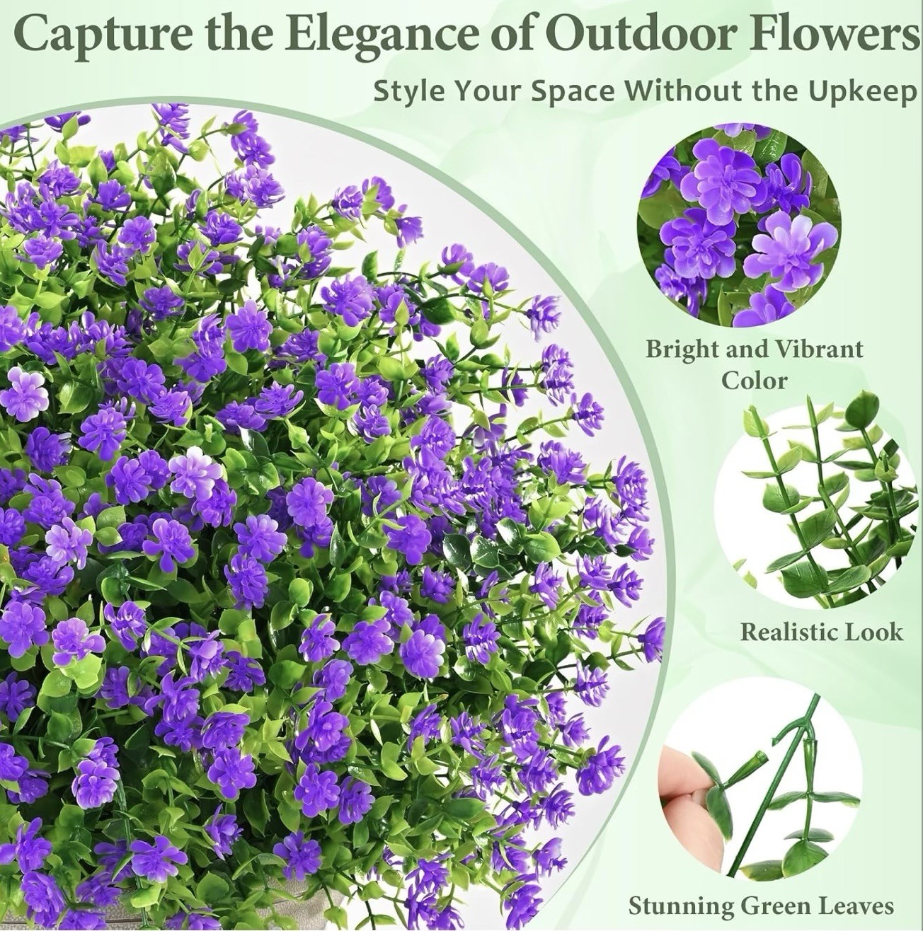 Lot of 18 Artificial Purple Mini Flower Bushes Greenery Stems Fake Plants Decor
