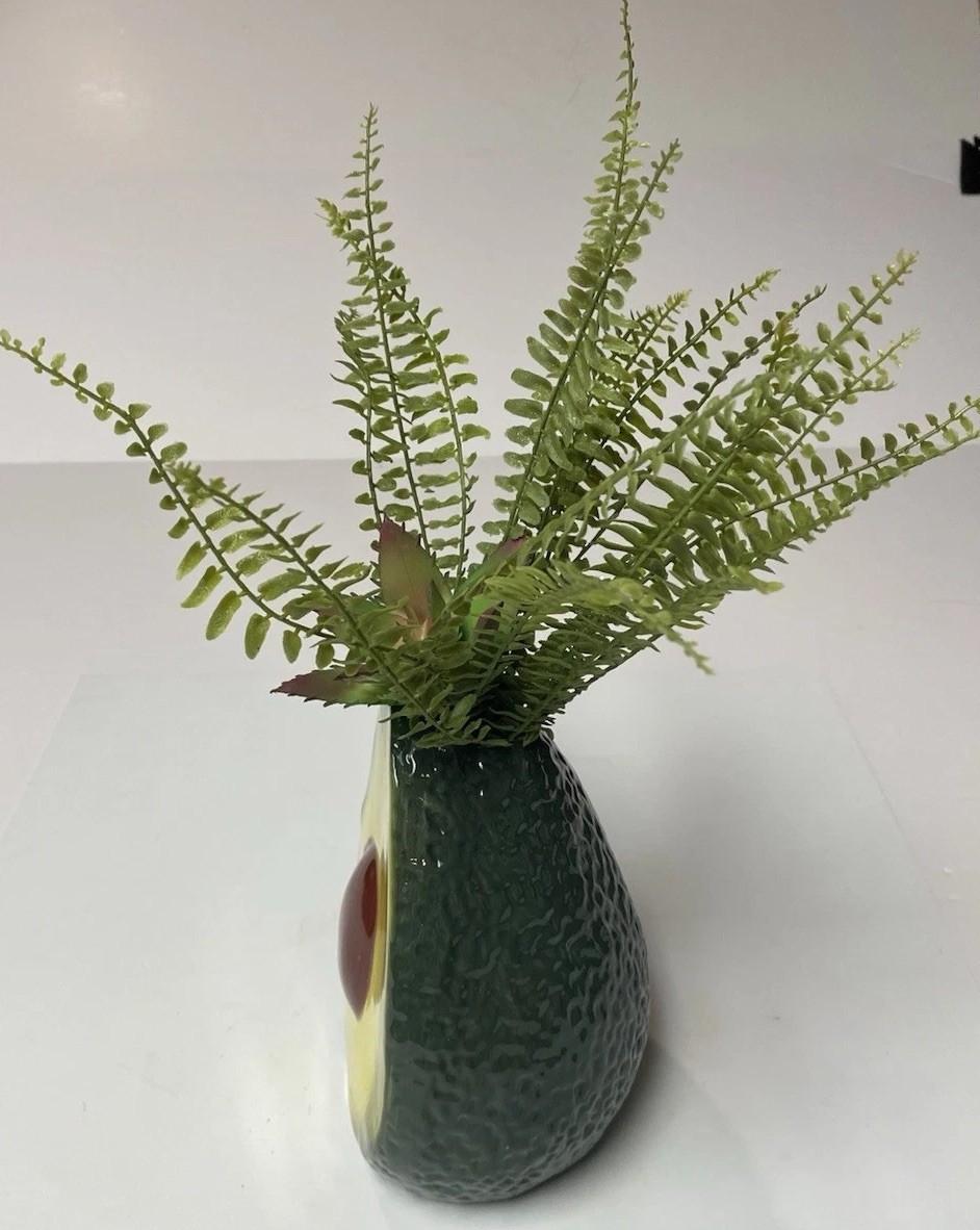 New Ceramic 13”H Ashland Avacado Fruit Shaped Vase With Floral /Fern Arrangement