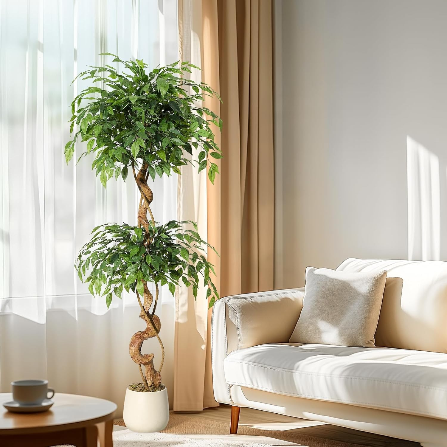 4/5/6ft Ficus Artificial Tree with Natural Trunks Home Decor Twining Vines Tree