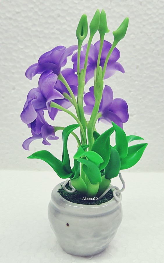 US Stock 4″H Handmade Air-Dry-Clay Miniature Dendrobium Orchid Arranged in Pot