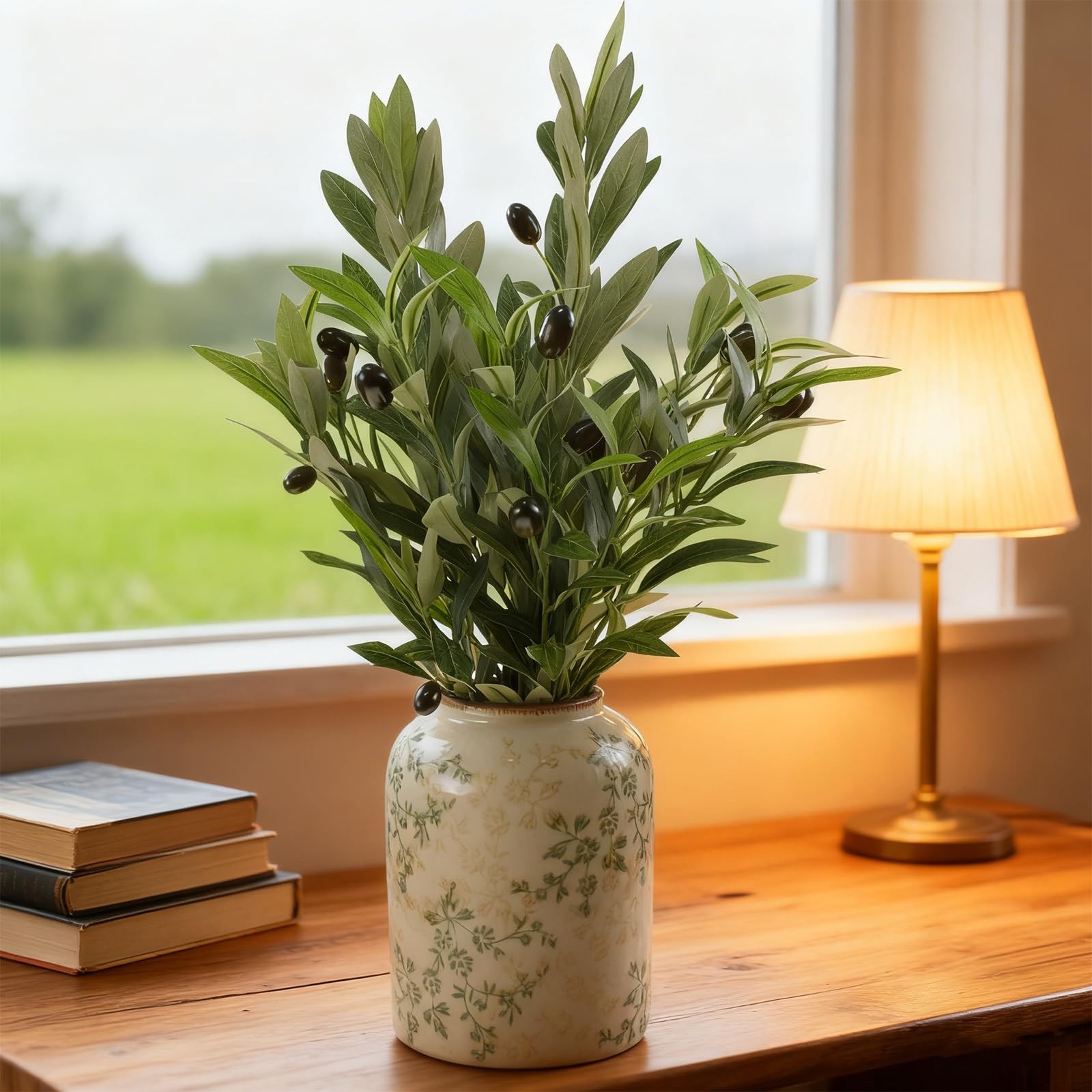4 Pcs Artificial Olive Branches for Vase, 20″ Fake Greenery Olive Stems Faux …