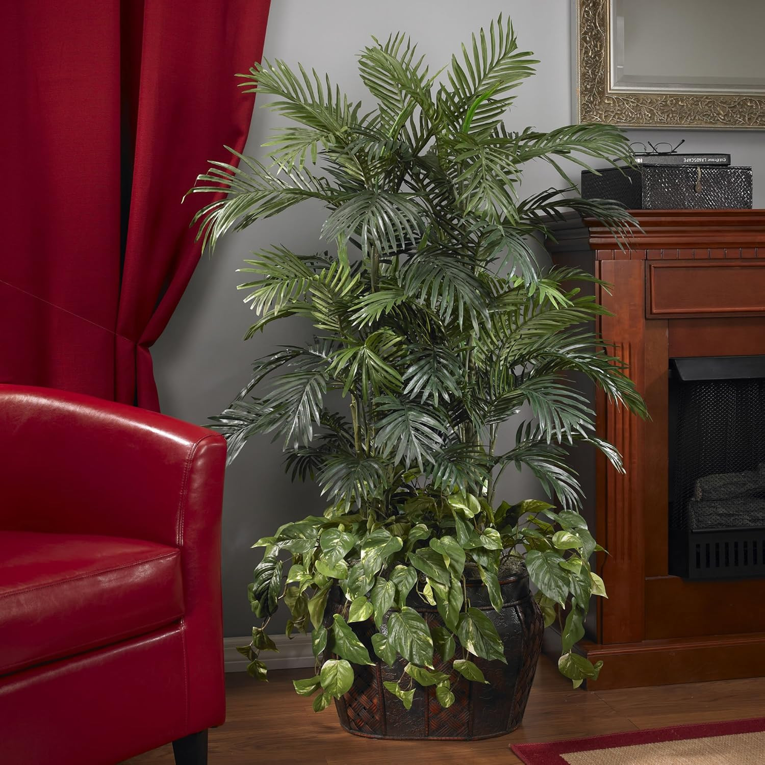 4.5Ft Double Areca Palm & Pothos Silk Plant in Elegant Vase