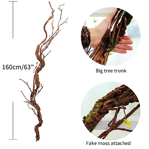 63″ Faux Tree Trunk Branch Wall Hanging Grape Vines Spooky Decor | Artificial