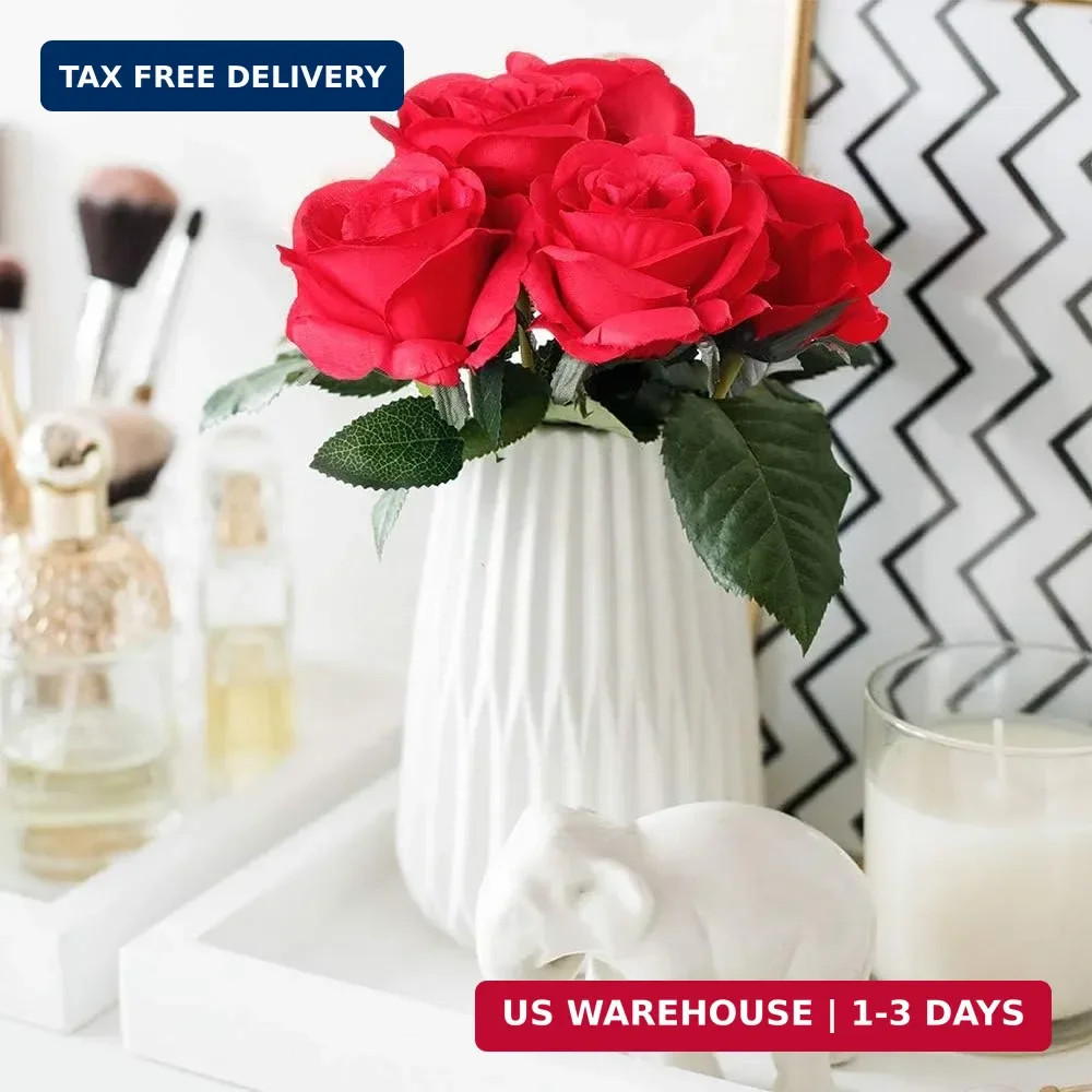 Mocoosy 12PCS Red Roses Artificial Flowers, Fake Roses with Long Stems Realistic