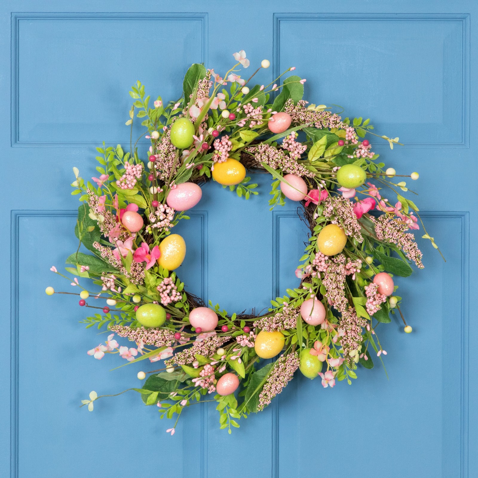 Northlight Easter Egg Berry Floral Springtime Wreath, PinkGreen 20-Inch